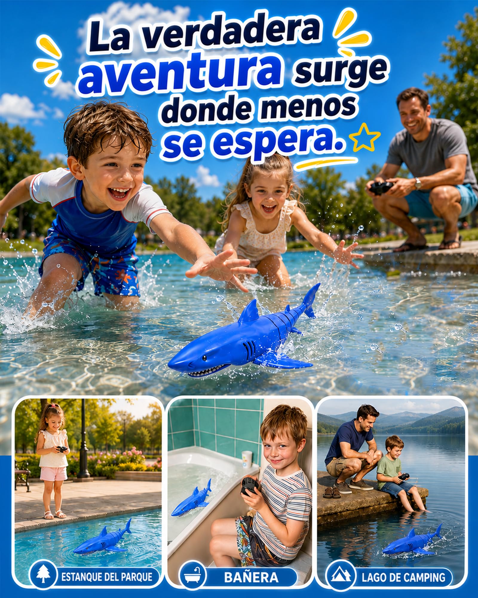 KOKODI Tiburón Robot con Control Remoto Luminoso para Niños a Partir de 3 Años – Juguete Acuático Impermeable para Piscina y Baño de Verano, Control Remoto Impermeable, Regalo de Cumpleaños Unisexo