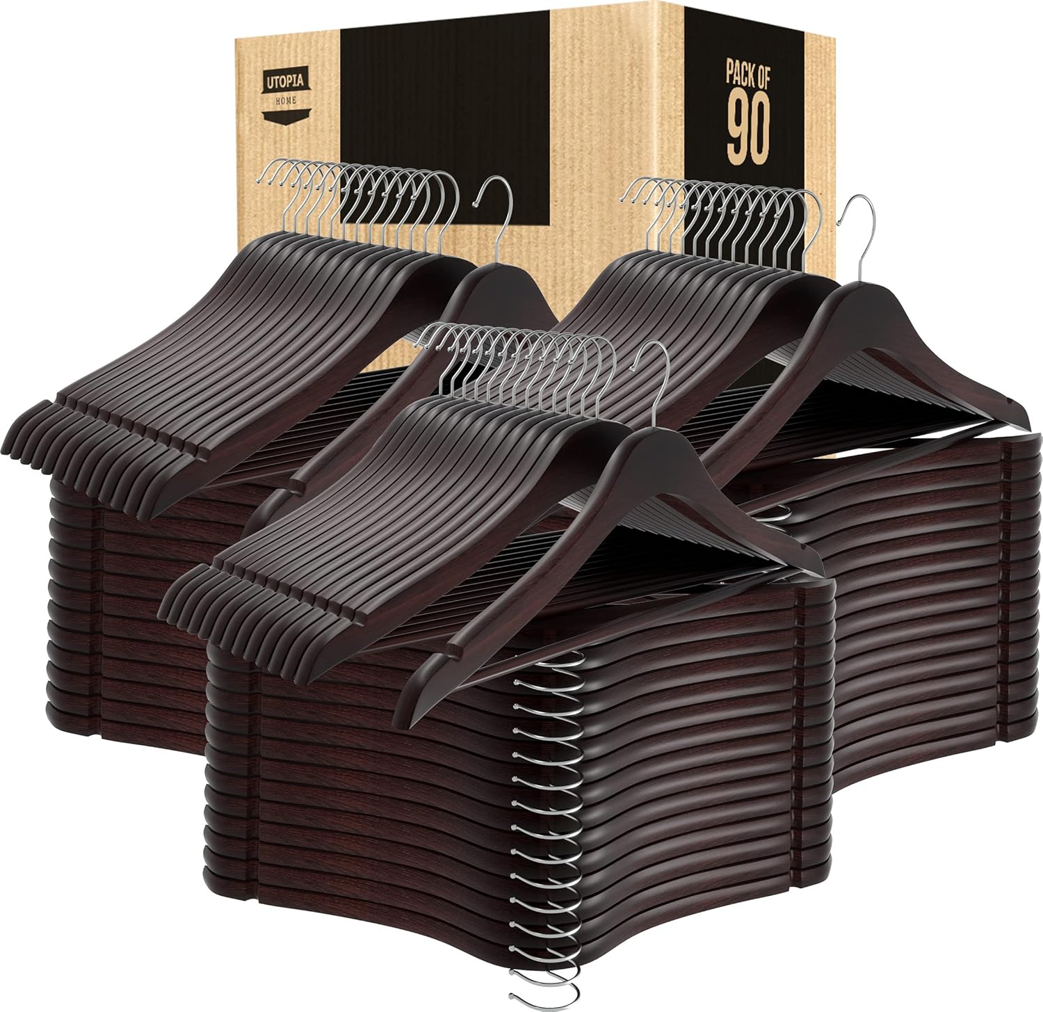 Utopia Home Premium Wooden Hangers 90 Pack Durable & Slim