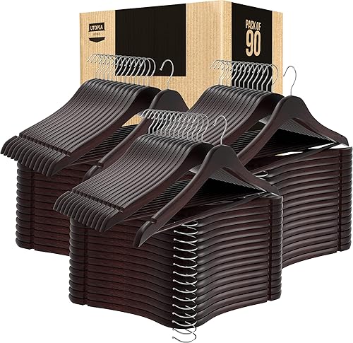 Miniatura 50 de Utopia Home - Paquete de 20 perchas de madera con ranura p/los hombros, de calidad prémium, duraderas y delgadas, para trajes, con gancho giratorio