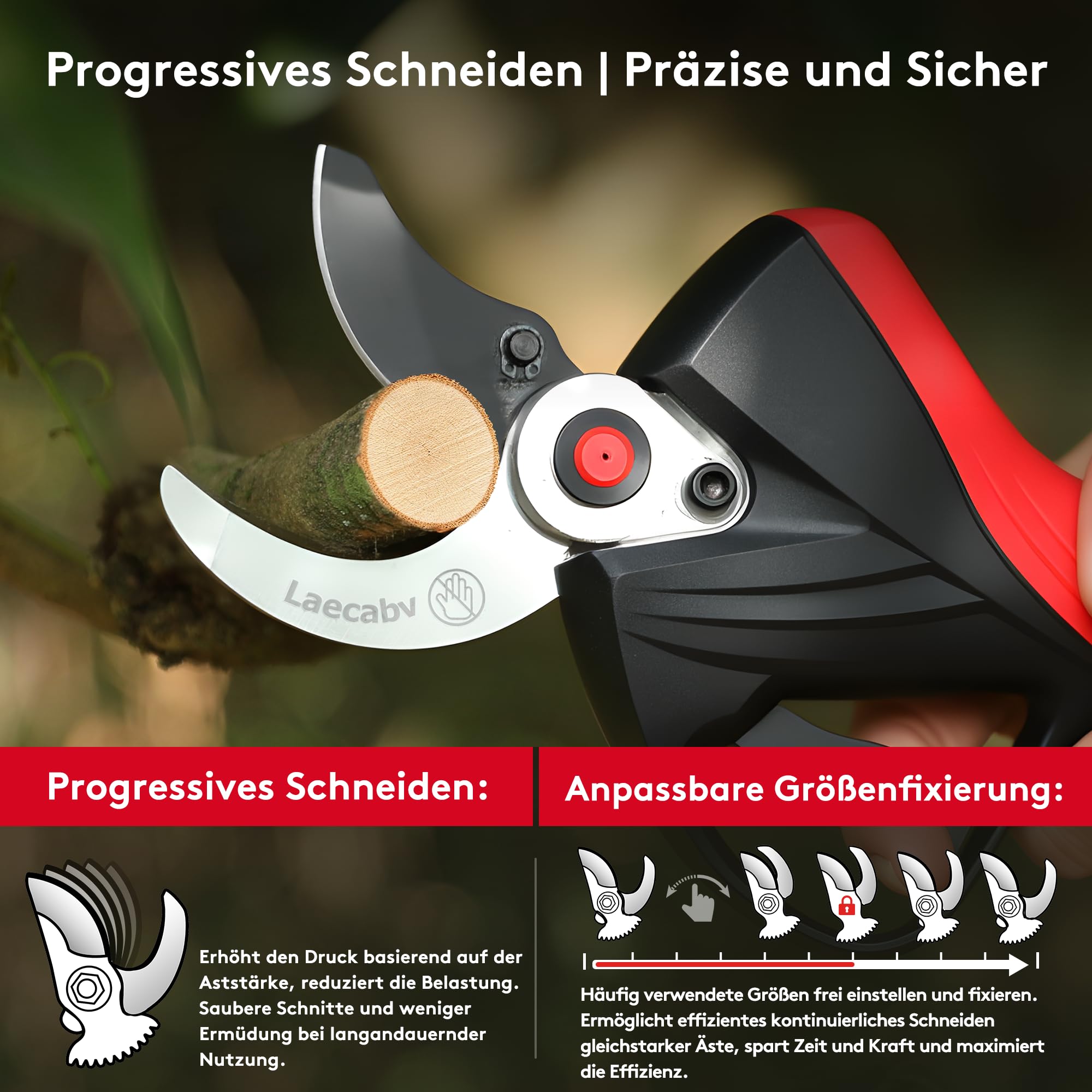 Laecabv LA40Pro Professionelle elektrische Gartenschere, 40 mm, progressiver Schnitt, 2 x 4,0 Ah Batterien (12 Std), 2 Jahre Garantie für den Körper, Bund und LCD-Display für Olivenbäume und Reben