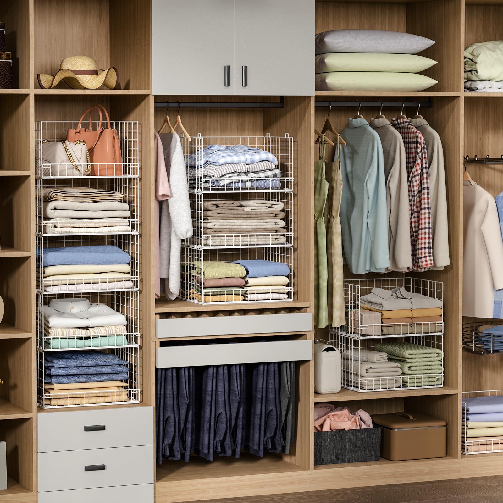 5-Tier Stackable Closet Organizer - Weekly Labeled Drawers With Metal Frame, Beige