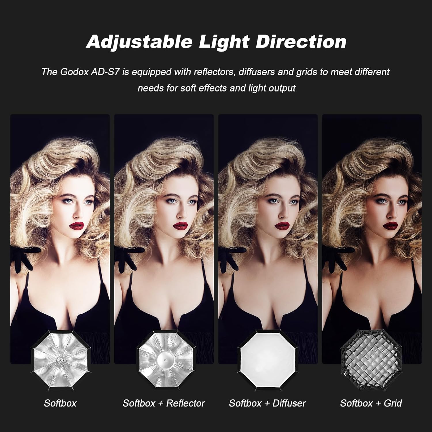 Godox AD-S7 48cm/18.9inch Softbox for Godox AD200 AD200Pro AD200Pro II AD360II, Quick Set up Release Soft Box with Grid Diffuser Carry Bag