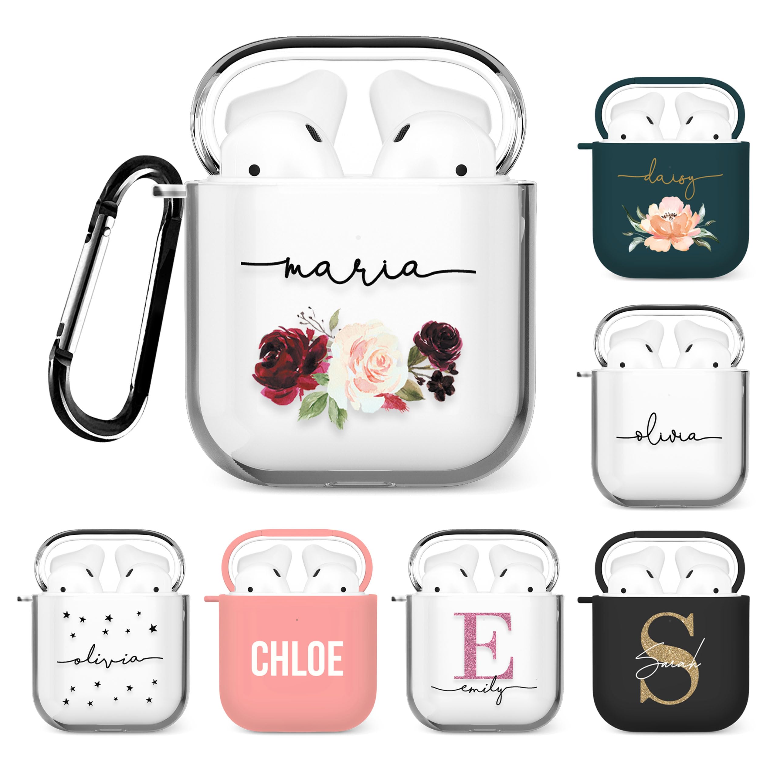Tirita Personalised Custom Case Compatible with Apple AirPods 4th gen, Support Wireless Charging, with Carabiner, Front LED Visible [08- Rose Gold Monogram] — view 16