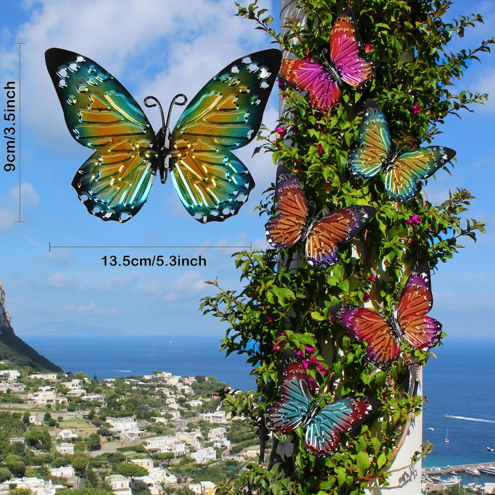 VPB 5Pieces Outdoor Metal Butterfly Wall Garden Art Decoration,Metal Butterfly Butterfly Ornaments for Outdoor Fences Sheds Fences Yard Decorations Wall Hanging Kitchen Art Deco - Image 2