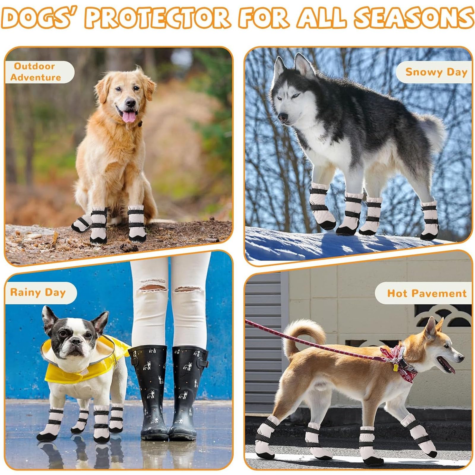 4 Stück Winter-Hundeschuhe, Hundestiefel Für Kleine, Mittelgroße Und Große Hunde, rutschfeste Hundestiefel Und Pfotenschutz Mit Warmem Wollfutter Und Reflektierenden Elementen,Schwarz,3XL