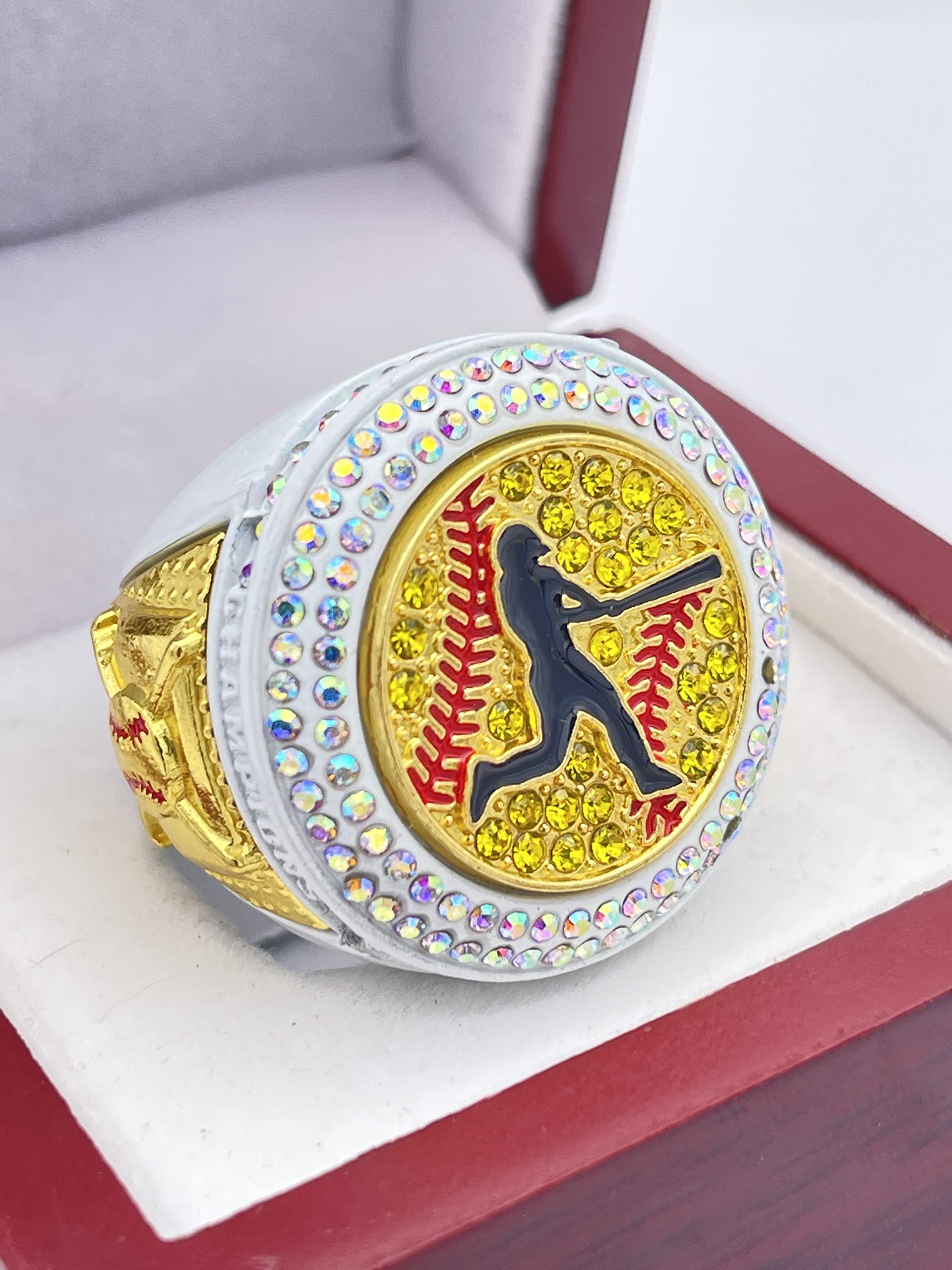 Discount Sports Rings, Softball Batter CHAMPION RING — Player Award, assorted colors and gemstones (Prismatic White)