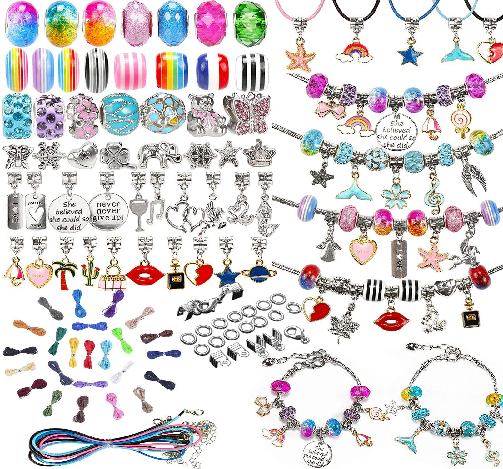 DIY Crafts Charm Bracelet Making Kit Including Jewelry Beads Snake Chains, DIY Craft for Girls, Jewelry Christmas Gift Set for Arts and Crafts for Kids Ages 8-12 (200x Pcs, DIY Crafts Kit)-image-41