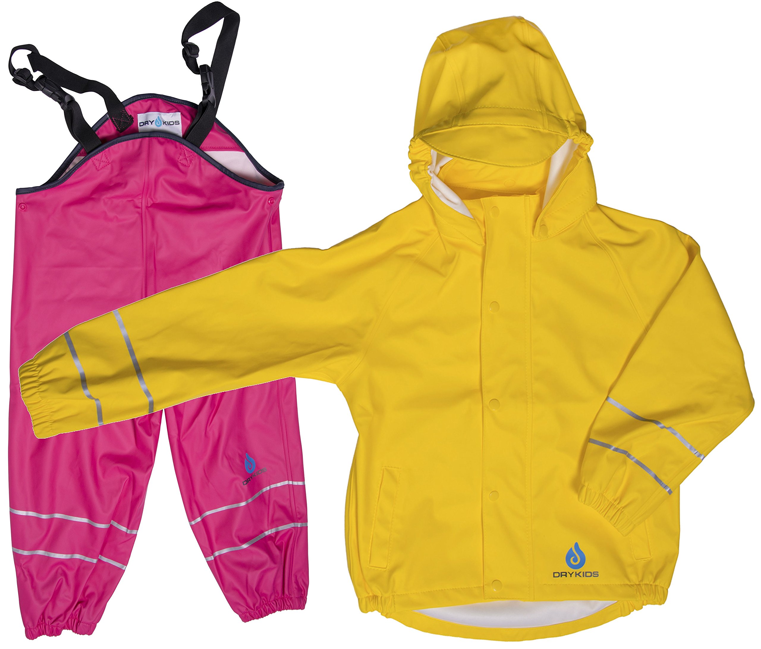 Dry Kids Yellow / Raspberry Pink Childrens Pu Jacket & Dungarees Set Yel/Ras 2Yrs
