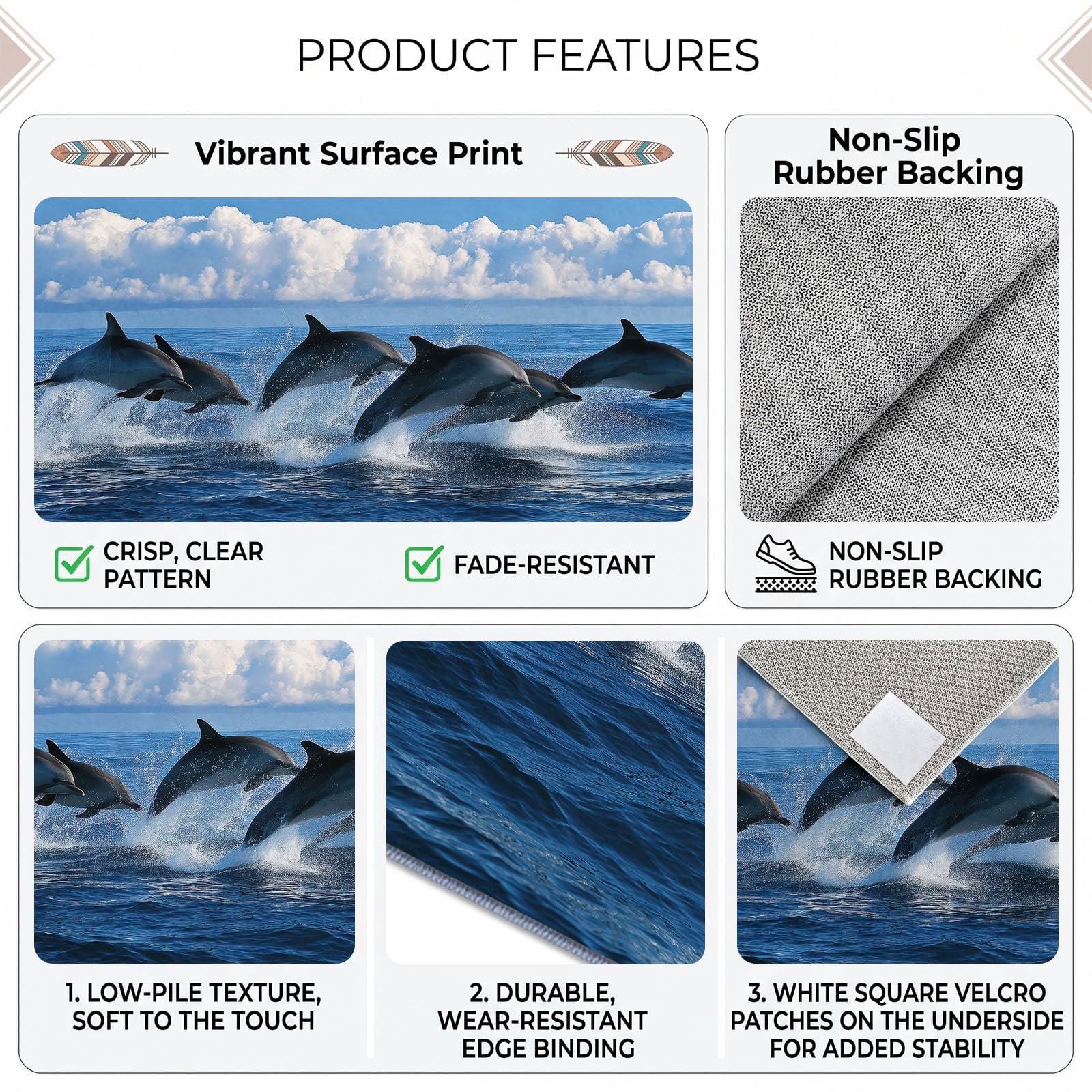 Grand Tapis Salon 140x200cm Photo Océan Animal Sauvage, Tapis de Salon Lavable en Machine Antidérapant à Poil Ras, Dauphin Sautant Surface Océan Doux Tapis Chambre Adulte pour Salle à Manger Couloir