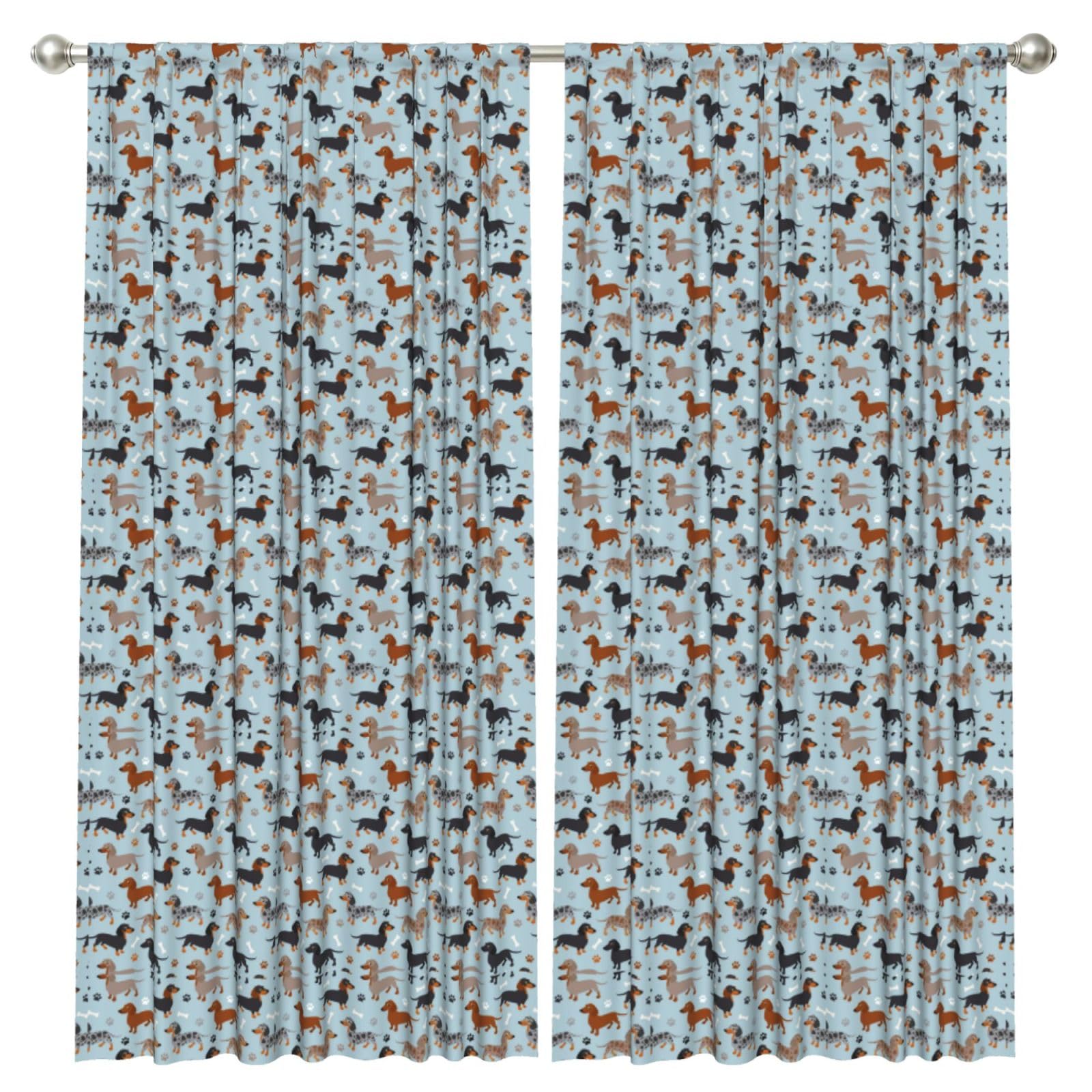 InOmak Dachshund Dogs Blue, 2 Panels Window Curtains 52 x 84 Inch Blackout Curtains for Living Room Bedroom