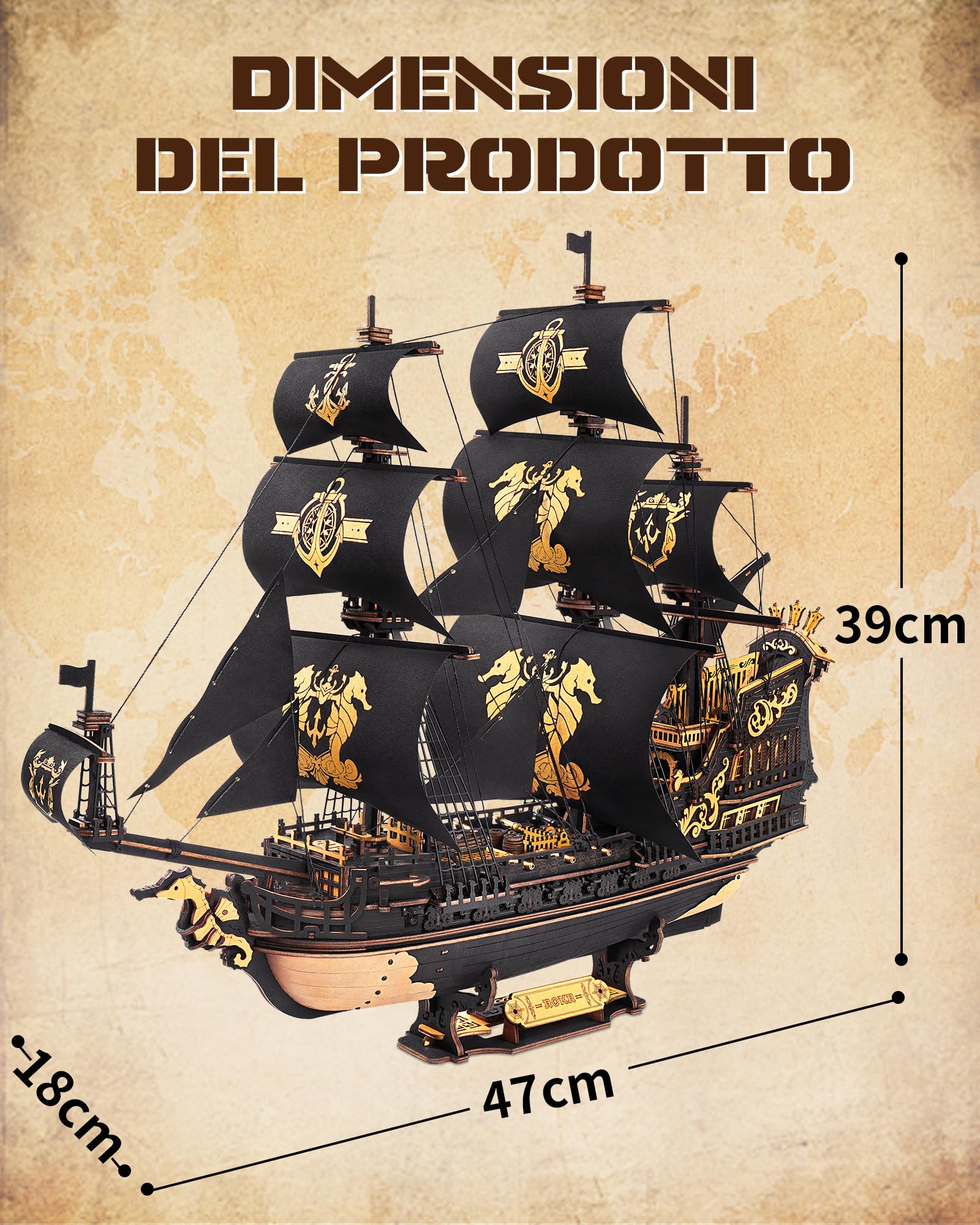 ROKR Kit di Modelli di Barche in Legno Con Puzzle 3D per Adulti, Barca a Vela Fai Da Te Meccanica, Kit di Modelli per Adulti, The Seahorse Barque MCB02