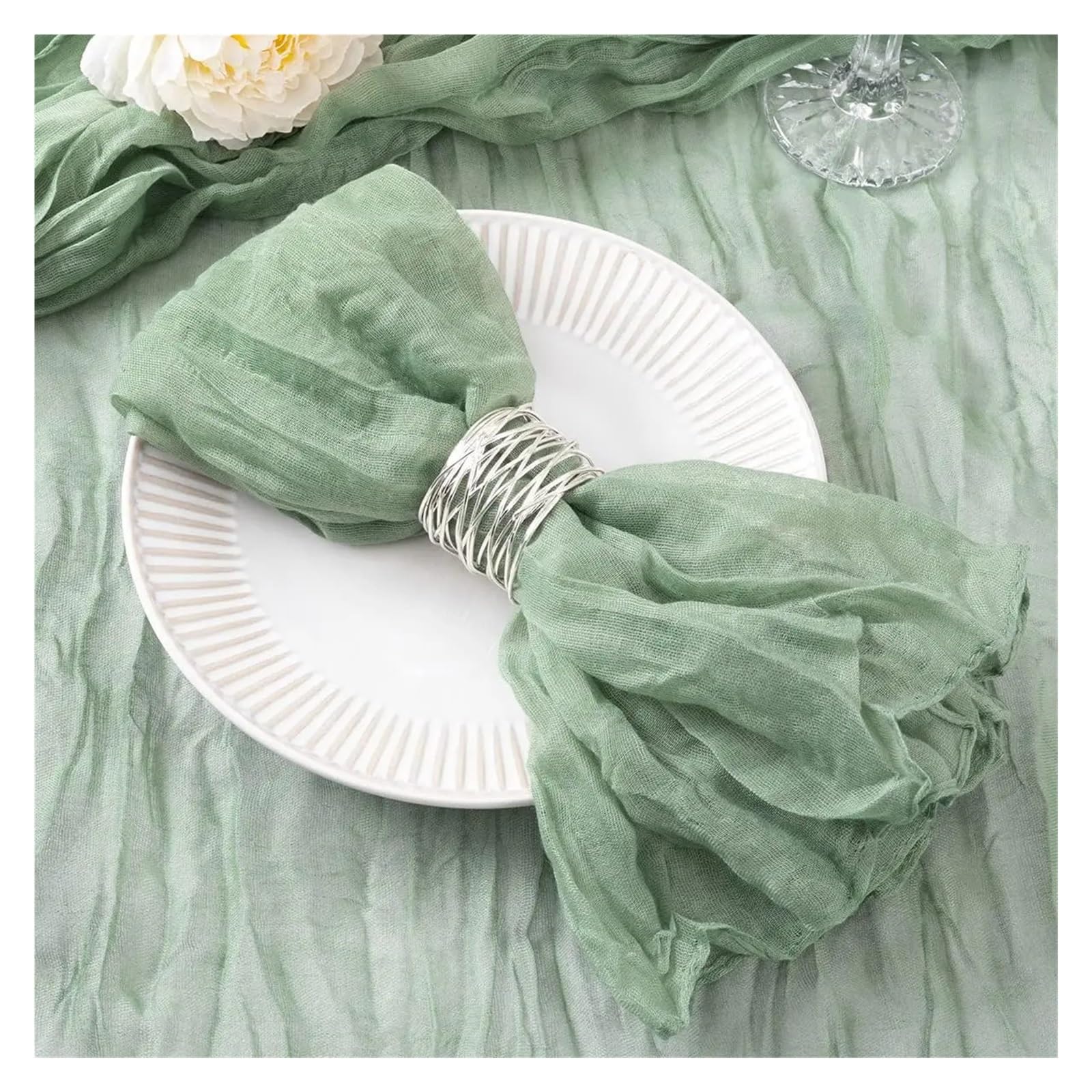 20 Pack Coral Pink Cheesecloth Napkins Cloth Set Of Cotton Gauze Dinner for Wedding, Birthday(Sage Green,20pcs)