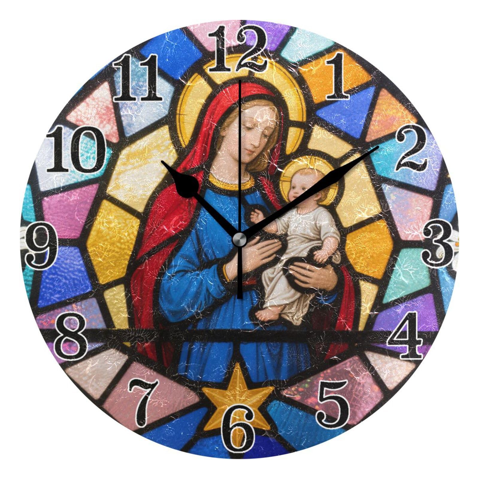 Horloge murale ronde Maria Santa en verre et inox de 25,4 cm