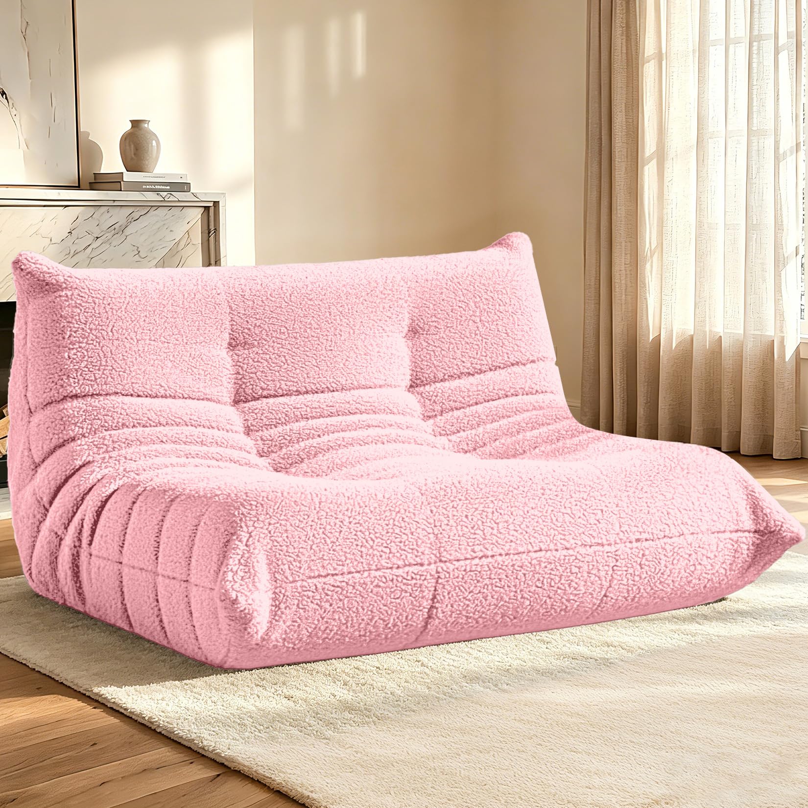 HABUTWAY Bean Bag Chairs Fireside Lazy Floor Sofa,2 Seater,Pink
