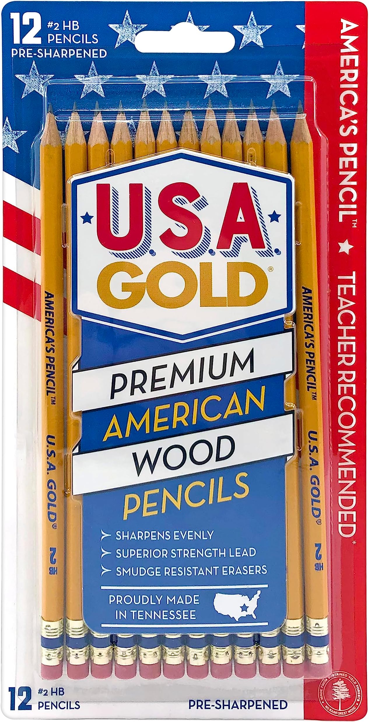 Write Dudes USA Gold Premium Cedar No. 2 Pre-Sharpened Pencils 12-Count (DDR56)
