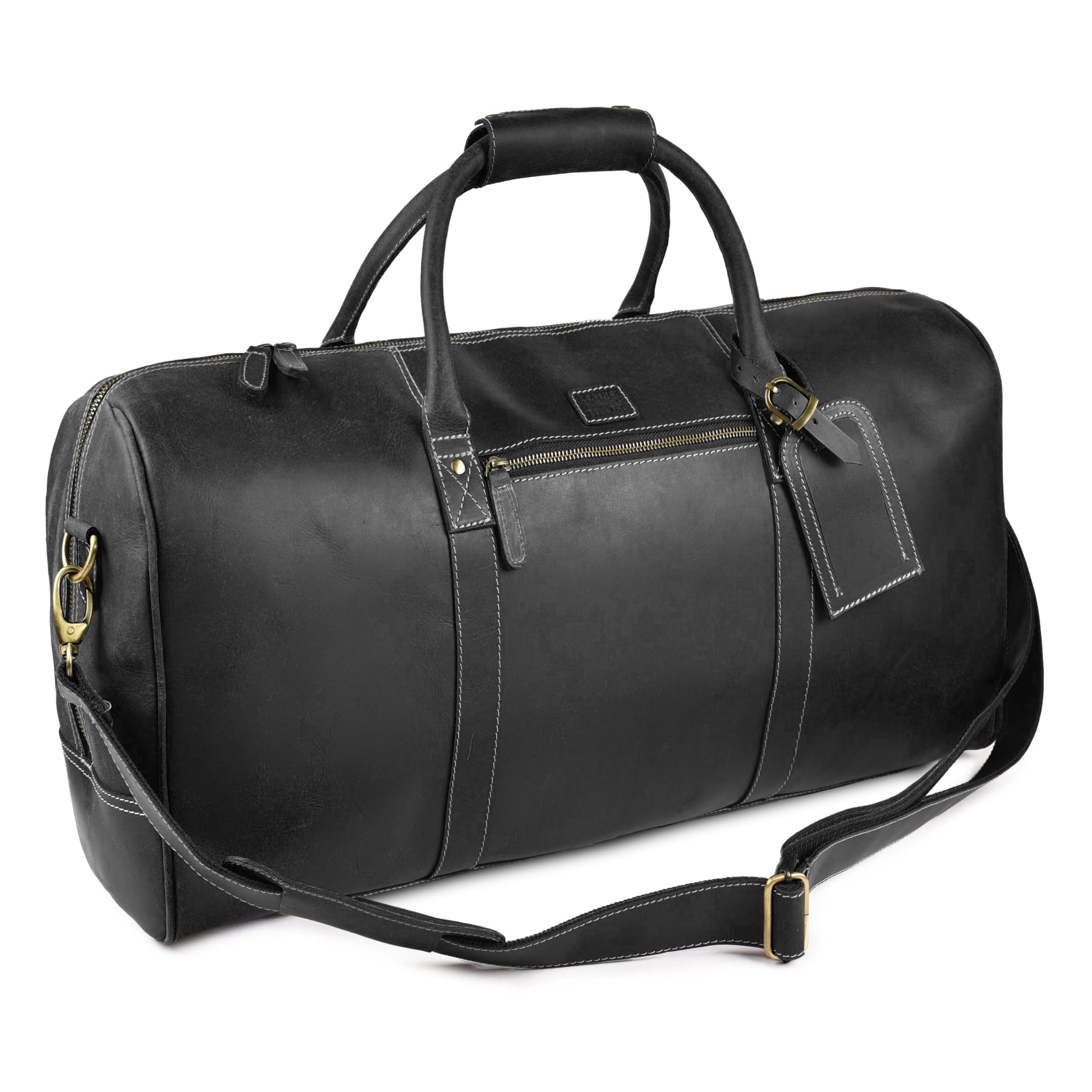 Leather Village Leather Duffel Bags for Men & Women-Stylish Travel Weekender Carry-On Sports Gym Overnight Luggage Bag - 20 Inch - Black