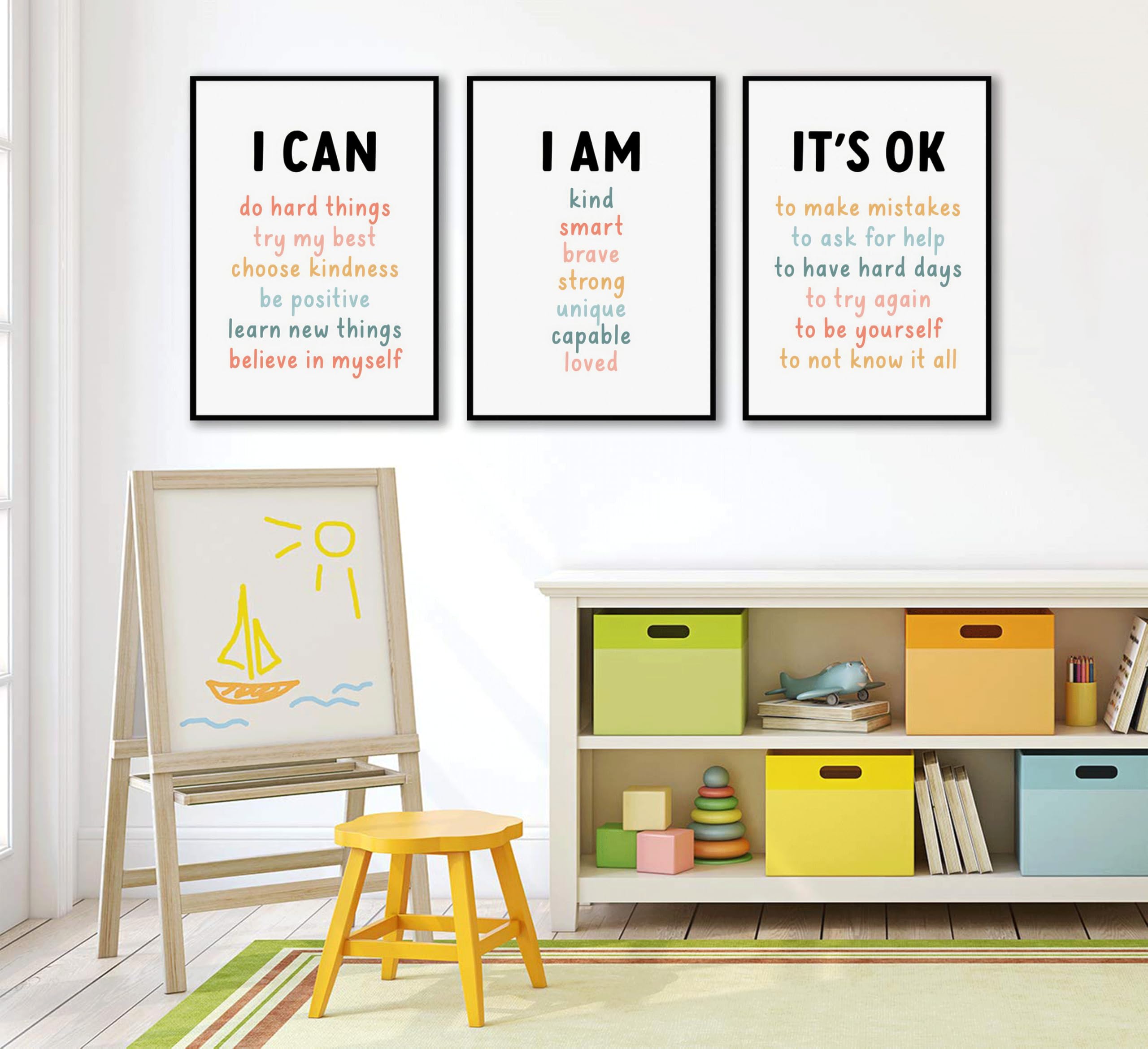"I Am Kind" Positive Affirmations Canvas Wall Art - Kids Room & Nursery Decor