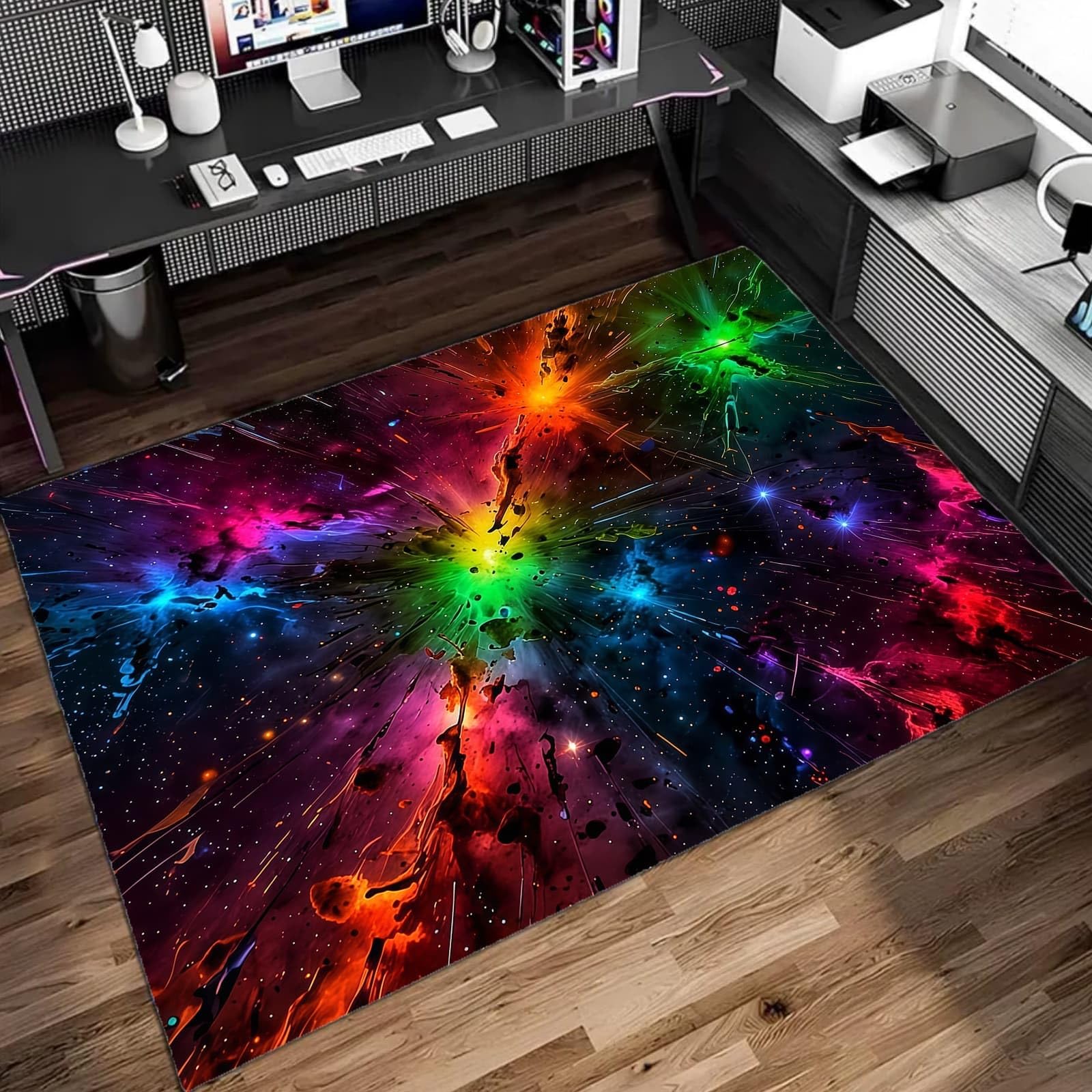 Tapete decorativo para sala gamer de 160x200 cm, alfombra de circuitos neón con ilusión óptica