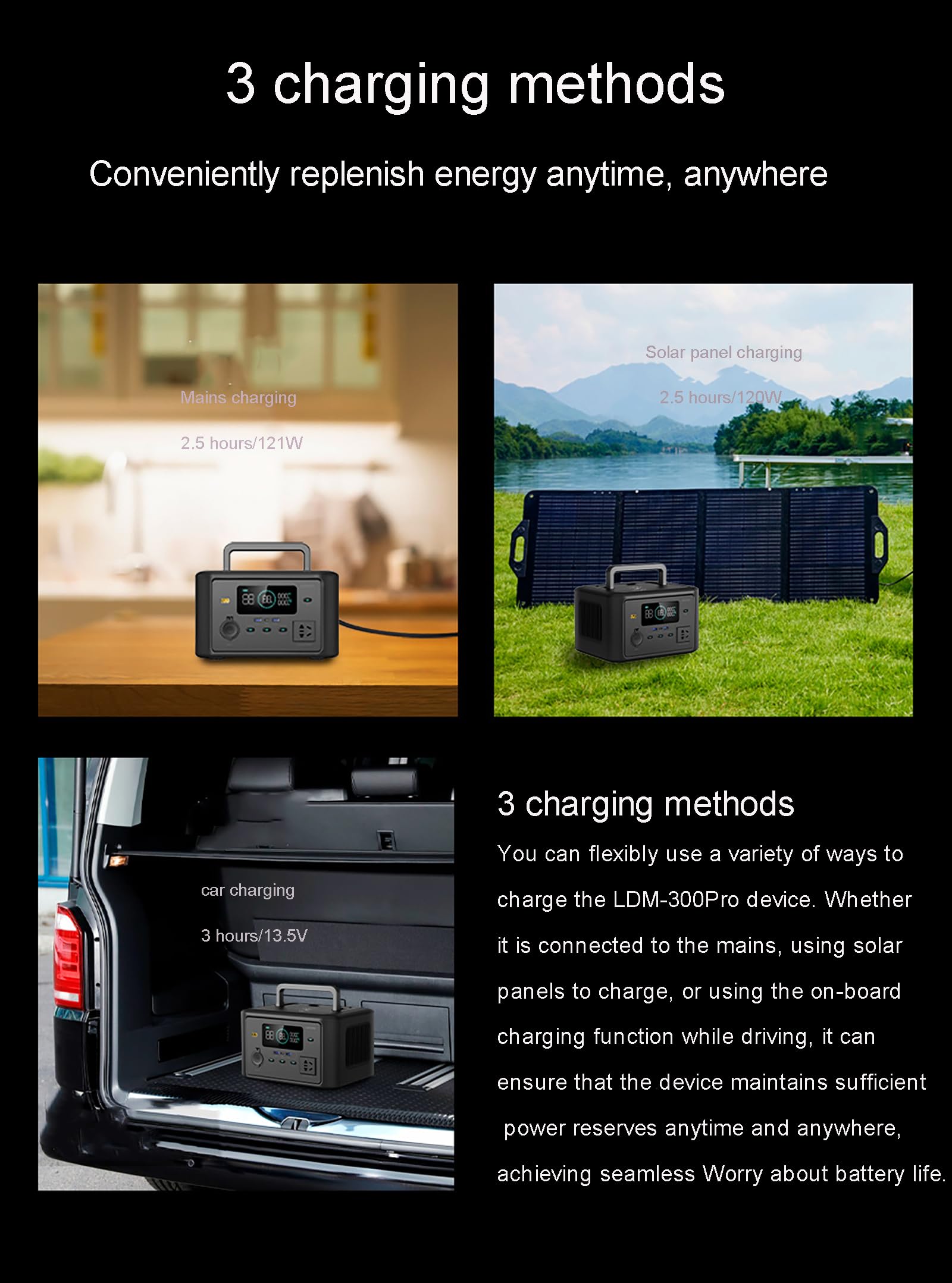 Station d'alimentation Portable 288 Wh avec Prise Secteur 300 W/100 V-240 V, Batterie Externe Solaire pour Camping-Cars, véhicules de Loisirs et véhicules de Secours.