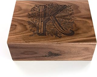 Floral Monogram K Wood Keepsake Box [Personalized Custom Gifts, Anniversary, Wedding, Baby, Memory]