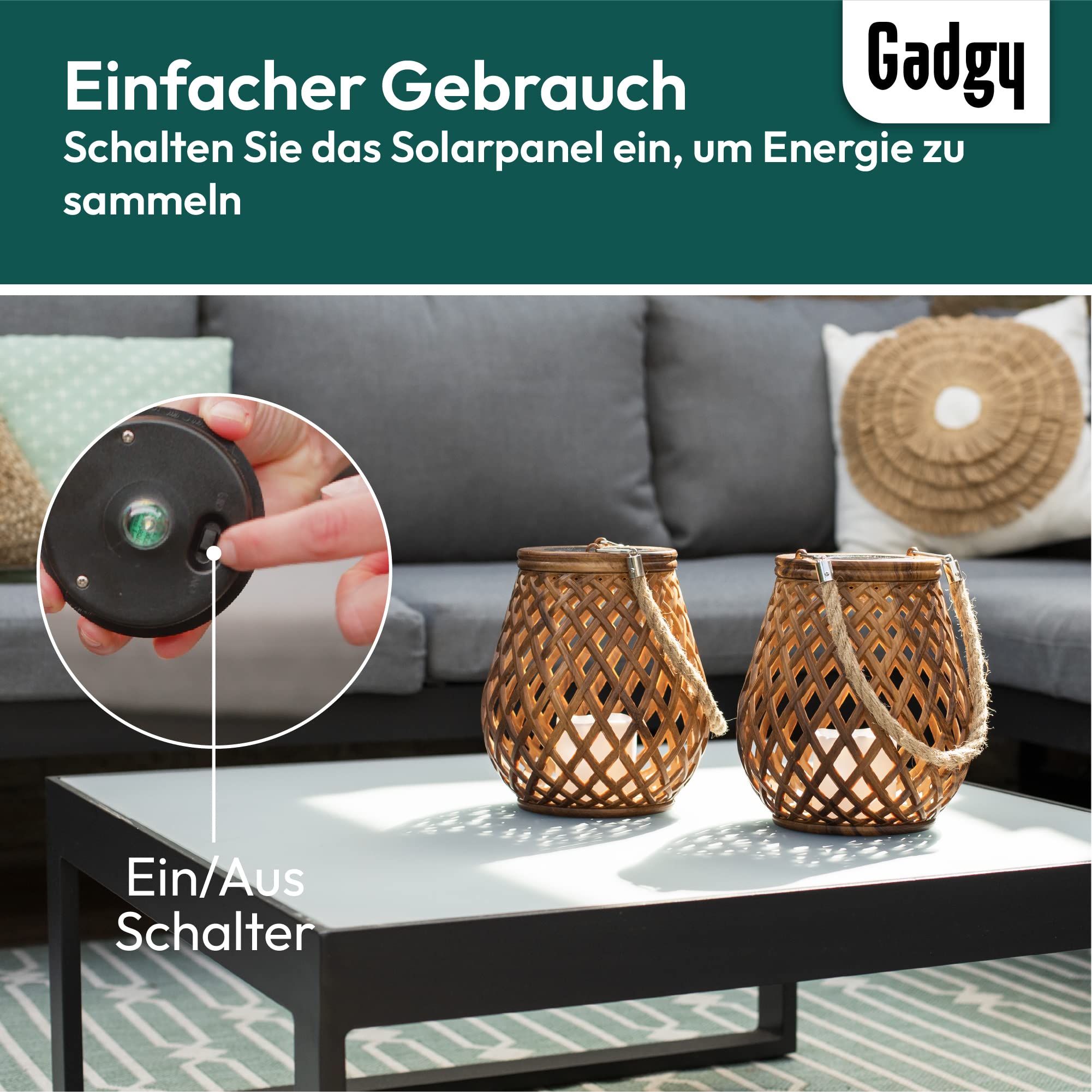 Gadgy Solarlampen für Außen 2er Set Rattan-Optik Wasserdichte Gartenlaternen LED Solarleuchten