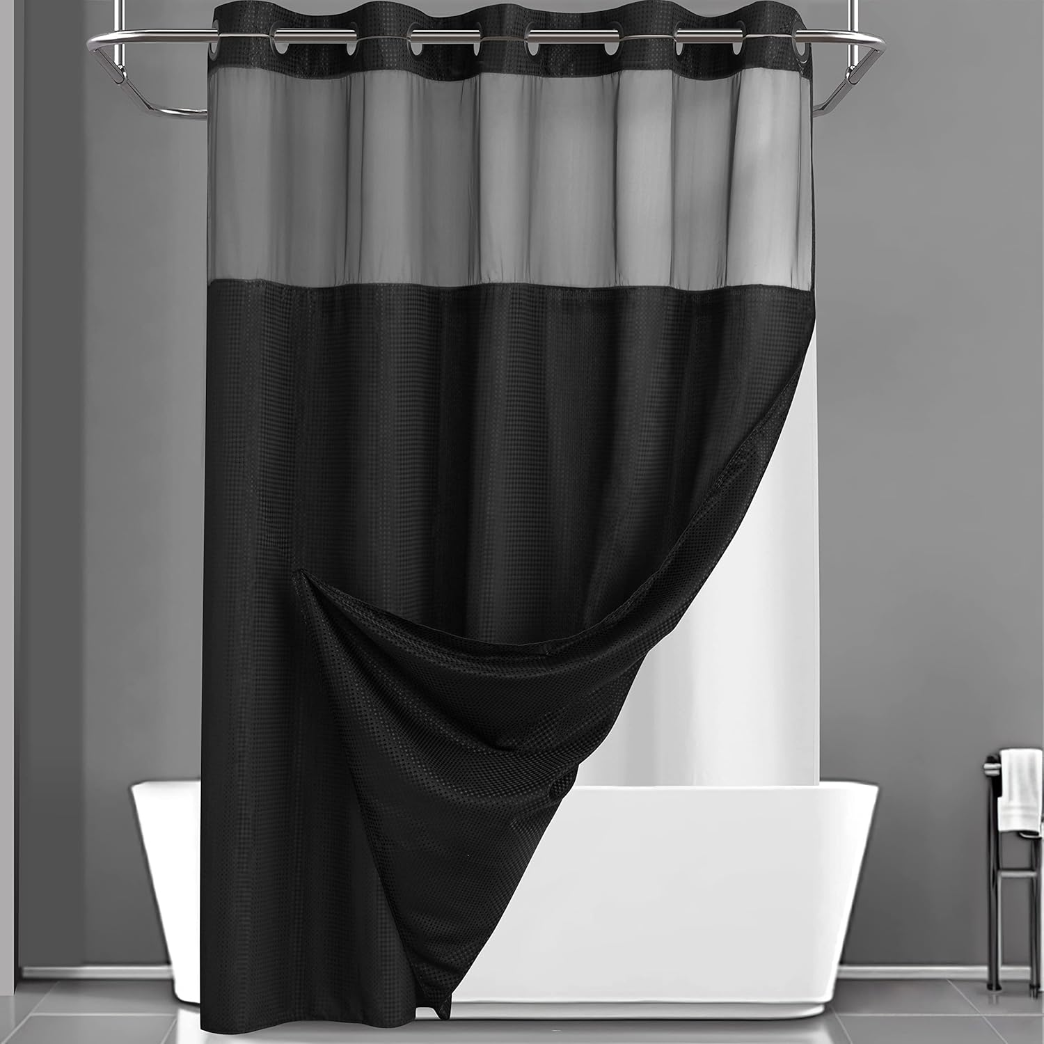 YellyHommy No Hook Shower Curtain with Snap in Liner Set
