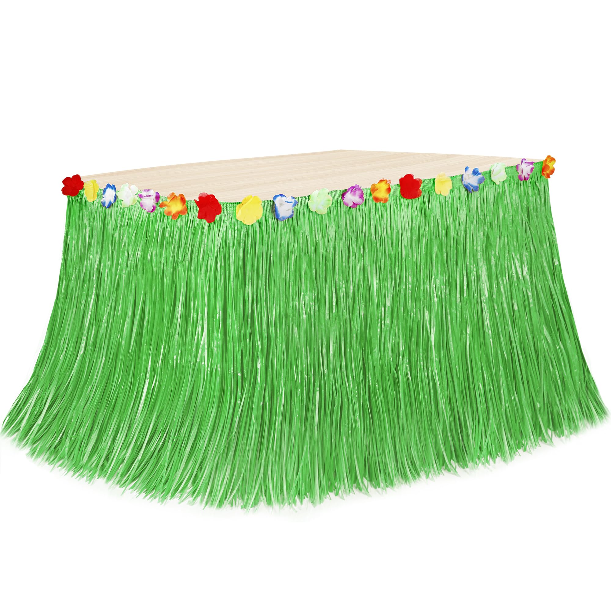 Hawaiian Party Table Decorations, 1PCS Green Luau Party Table Skirt Decorations, 108 X 29.5" Grass Skirts Luau Party Favors, Luau Table Skirt for