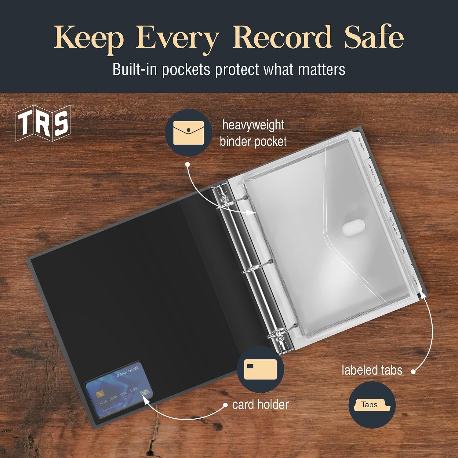Financial Planning Portfolio, Budget Planner Monthly Bill Organizer Budgeting Book Binder, Financial Planner and Expense Tracker Notebook, 1.5 Inch Ring Binder, 6 Pre Labeled Tabs -Charcoal Gray Linen