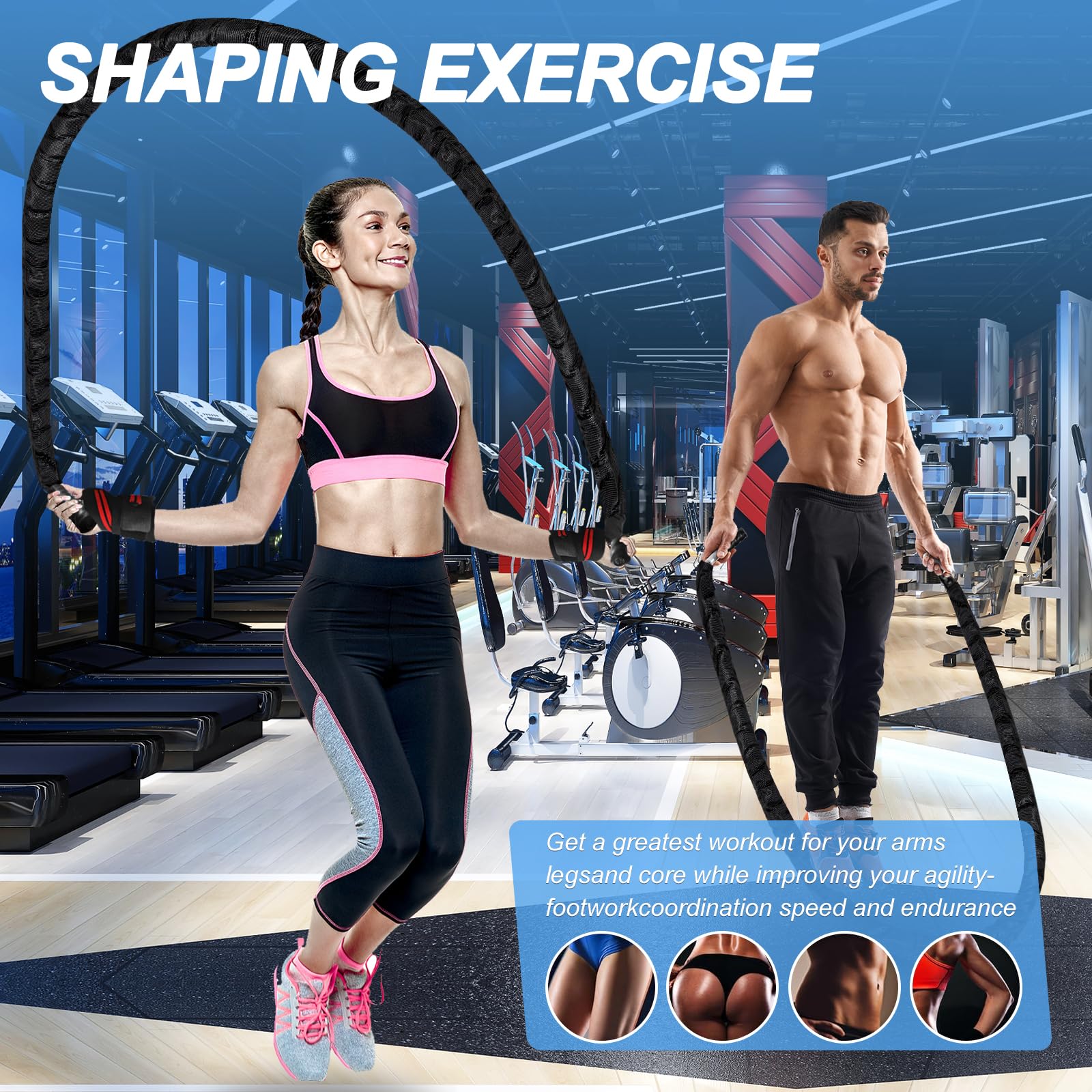 Springseil, gewichtetes Springseil für Fitness, schwere Springseile für Männer und Frauen, Training, Muskelkraft, Zuhause, Fitnessstudio, Workout-Ausrüstung, 38 mm x 3 m, Schwarz