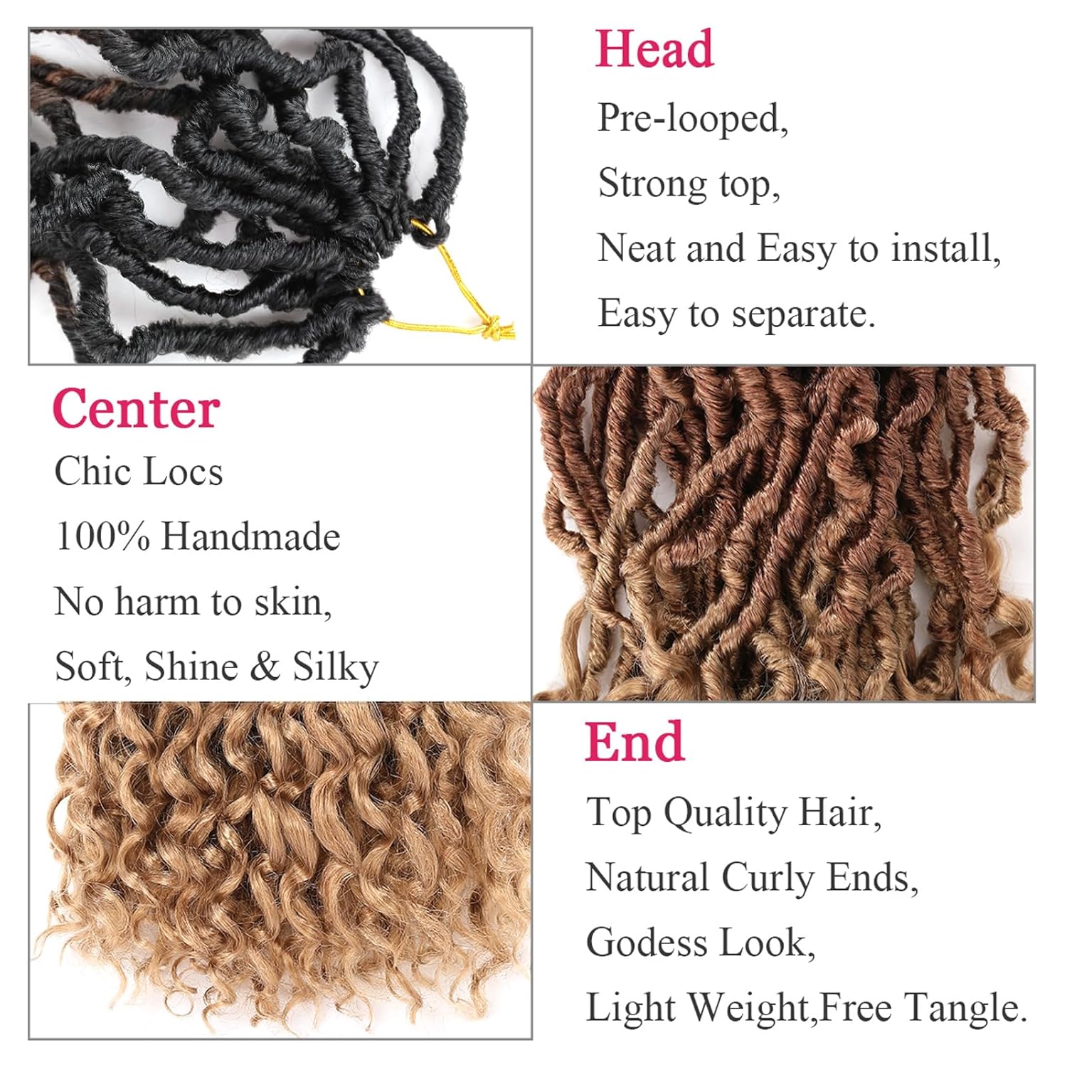 Leeven 18 Inch Ombre Color Goddess Faux Locs Crochet Hair 1B3027# Crochet Soft Locs Hair With Curly Ends 7 Packs Synthetic Bohemian Locs Crochet Braiding Hair for Women 12 Strands/Pack