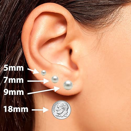 Miniatura 2 de 0.197-0.394 in Akoya japonesa Cultivada Perla Pendientes Stud para Mujer AAA Blanco Pendientes Plata Sterling Silver Setting - Orien Jewelry