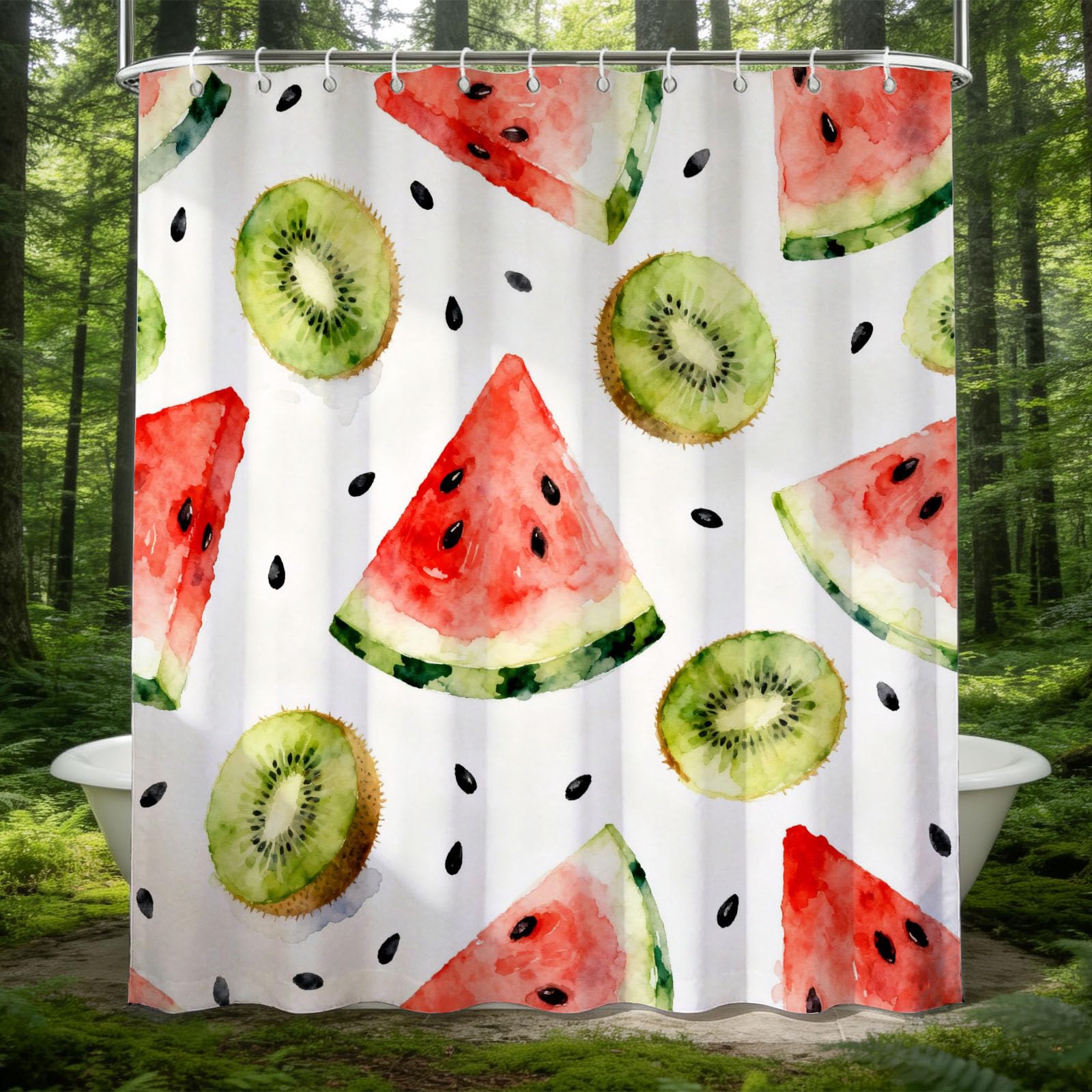 Rideau de douche anti moisissure 3D kiwi imperméable avec anneaux