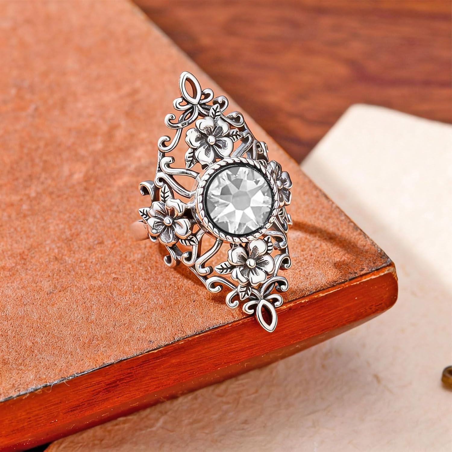 12 Birthstone Rings for Women, Sterling Silver Victorian Filigree Ring Collection, Antique Jewelry Romantic Gift for Birthday, Valentine‘s Day