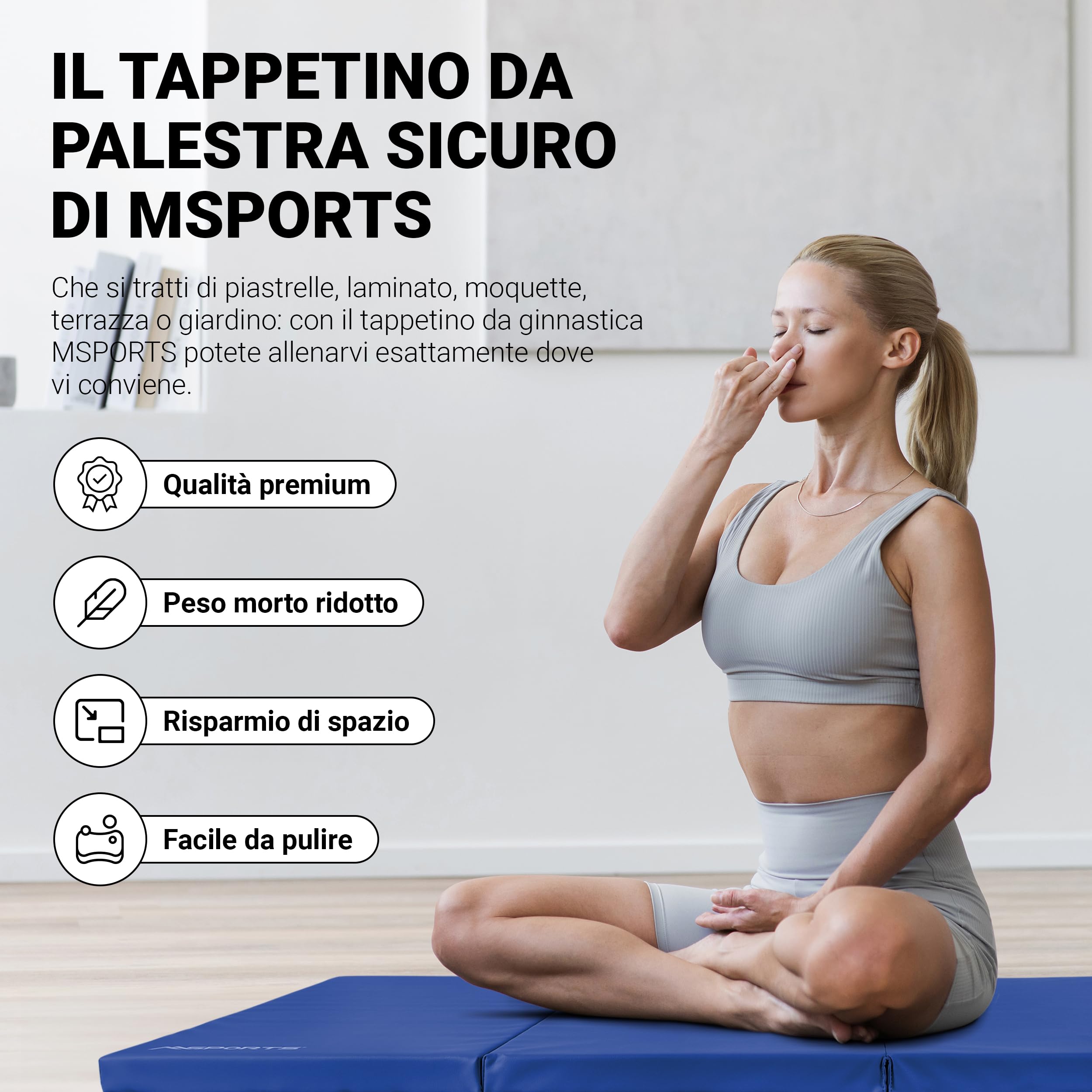 MSPORTS Tappetino da ginnastica di alta qualità, pieghevole, per pavimenti morbidi, 190 x 80 x 5 cm, per la casa, i bambini, gli adulti