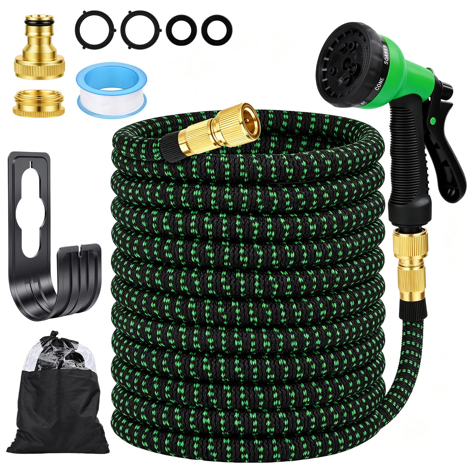 Manguera Extensible 30M/100FT, Manguera de Jardín Extensible Pistola de Riego con 8 Funciones Pistola Hose Con 3/4" y 1/2" Accesorios de aleación de zinc. el Riego de Plantas Hortícolas (Naranja) — view 11
