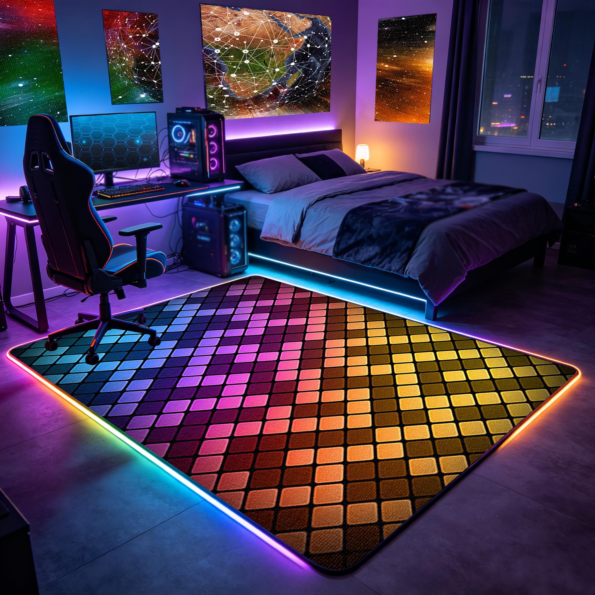Duży dywan do sypialni dla gracza nowoczesny 3D dywan do pokoju dla graczy, dywan do pokoju gier dla młodzieży antypoślizgowy dywan z krótkim włosiem 90 x 160 cm