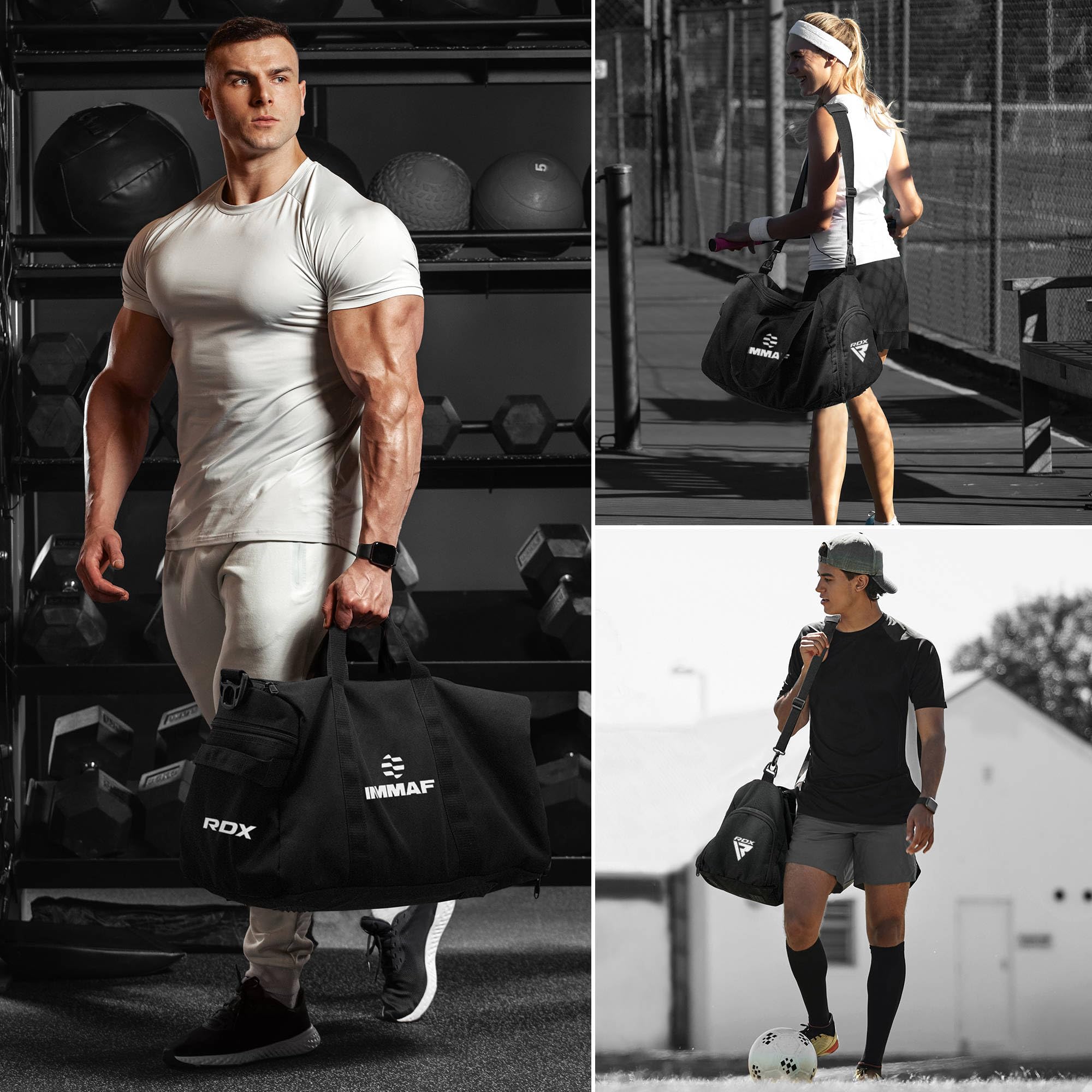 RDX Zestaw toreb na siłownię, torba sportowa, plecak do ćwiczeń MMA, plecak do ćwiczeń fitness, kieszeń na bagaż turystyczny, pasek na ramię, odzież sportowa, lekkie, uchwyty do biegania, zamek