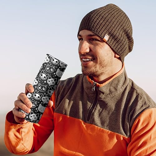 Miniatura 5 de Vaso delgado gótico de 20 onzas con tapa y pajita, estampado de calavera de gato, doble pared, con aislamiento de acero inoxidable, bebidas