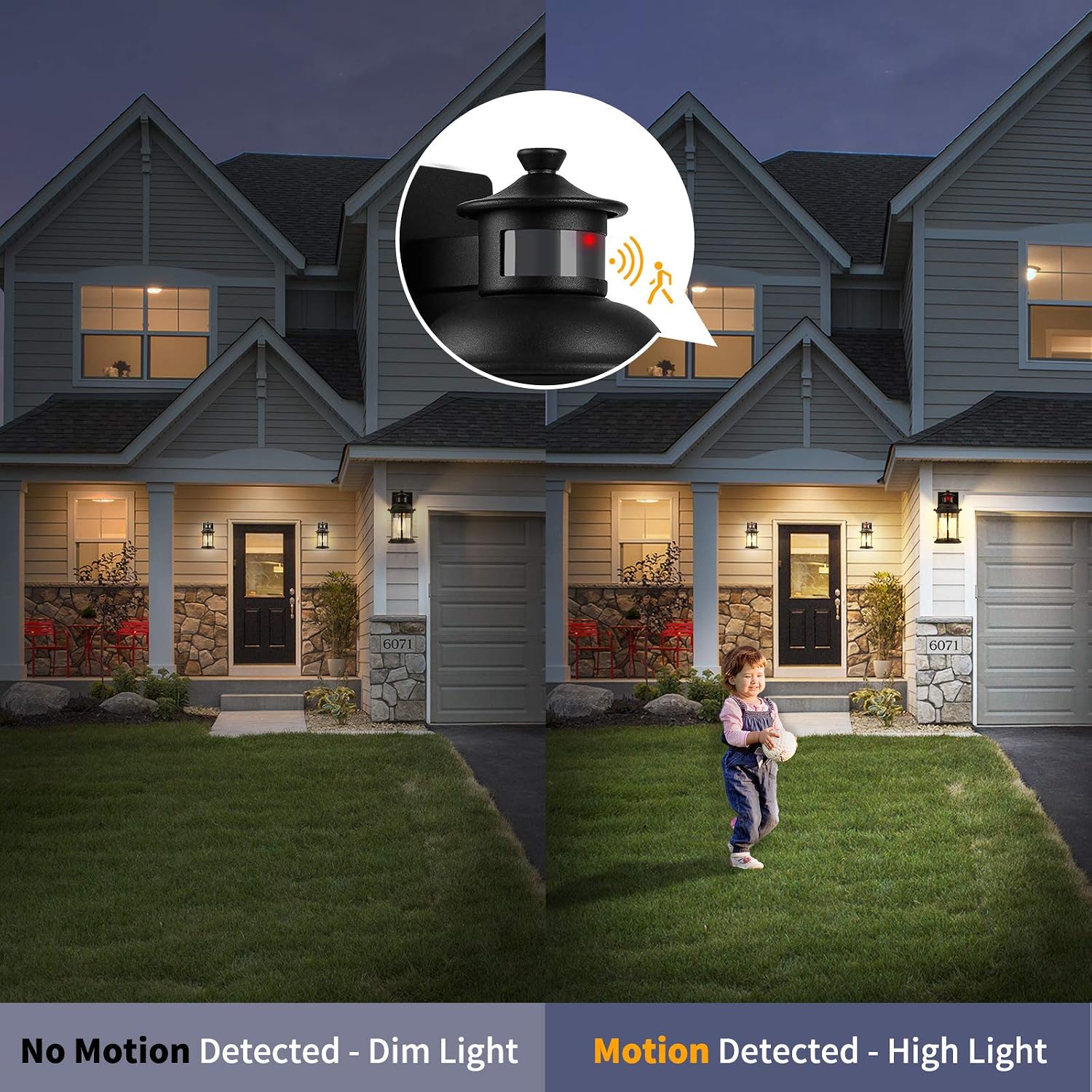 Motion Sensor Outdoor Wall Light, Dusk to Dawn Outdoor Lighting Fixtures Wall Mount, Waterproof Exterior Light Fixture, Black Porch Light with Water Drop Tempered Glass for House Garage, Outside, Yard