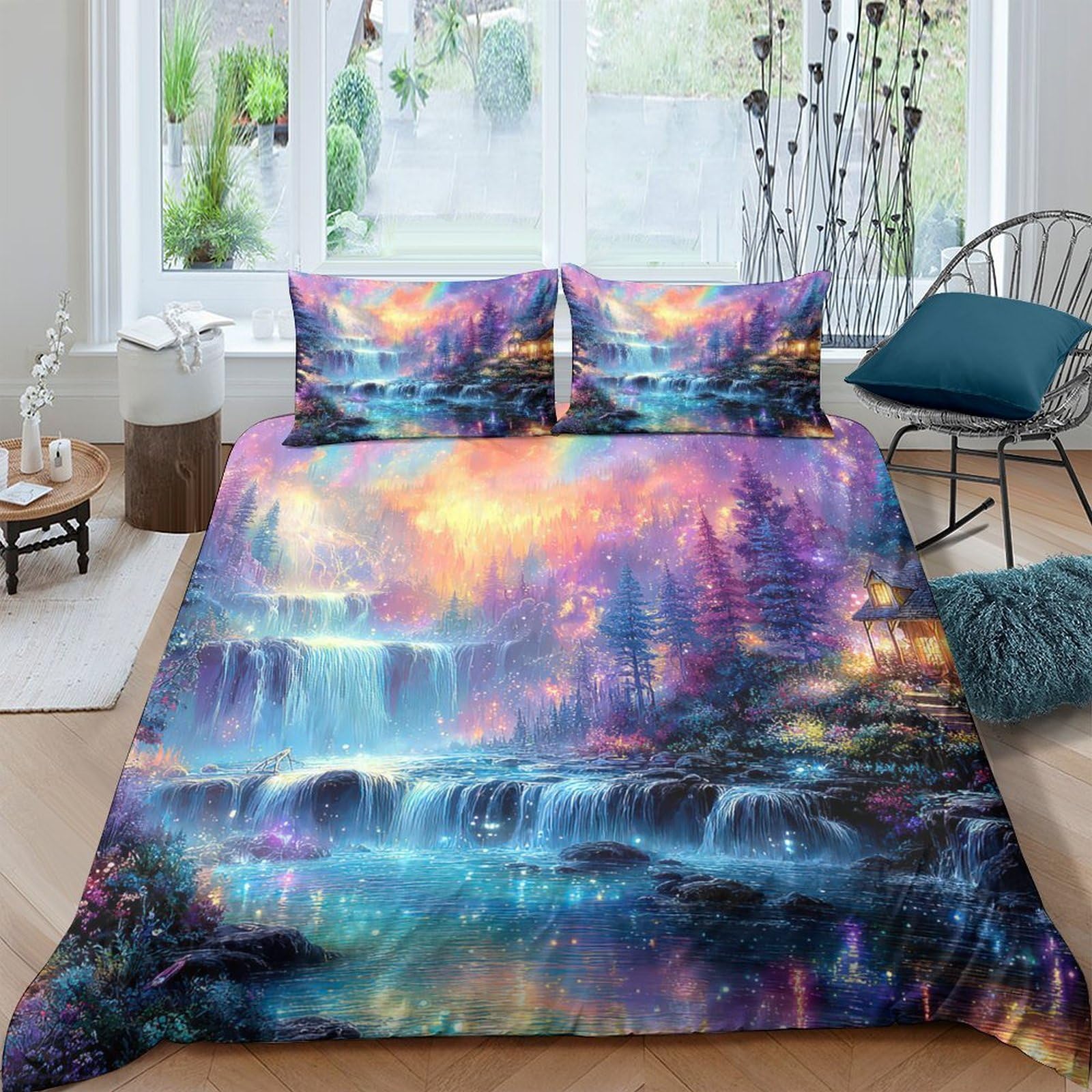 Ctjqhvkz Style-6 3D Printed Dreamy Forest Fitted Sheet Microfiber Soft Breathable Waterfall Mattress Cover For Bedroom Guest Room Decor Single（135X200cm）