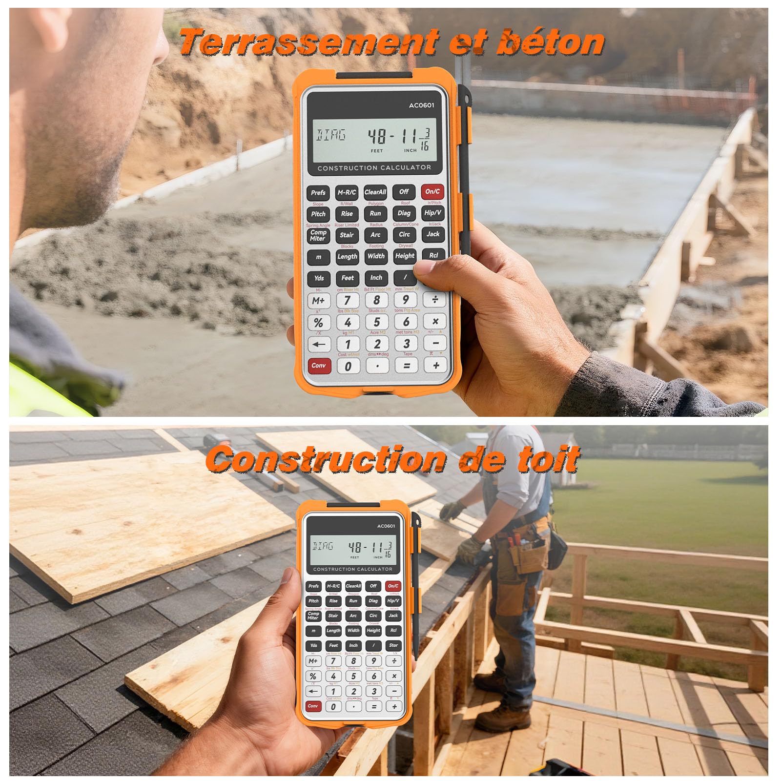 Calculatrice de Chantier avec Tablette d'écriture, Industrie & Science d'ingénierie ROATEE pour Entrepreneurs, béton, Calculatrice Fractions Pieds/Pouces pour menuisiers, charpentiers, rénovateurs