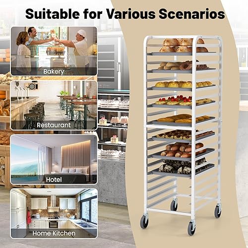 Miniatura 8 de Safstar - Estante de 20 niveles, estante de panadería cromado de 70 pulgadas de alto, ruedas con cierre W, estante de panadería comercial de