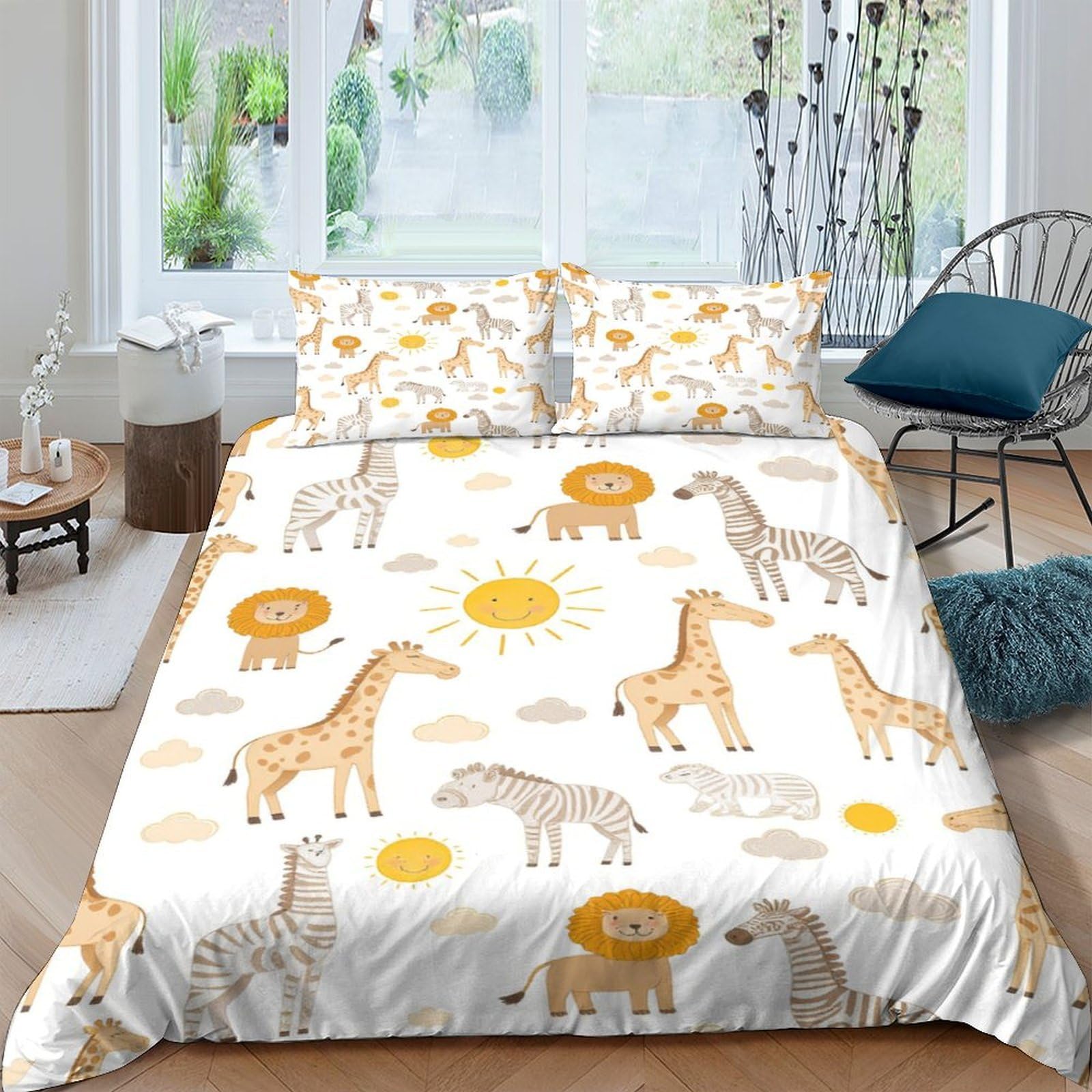 Ctjqhvkz Style-2 3D Printed Safari Animal Fitted Sheet Microfiber Soft Giraffe Lion Bed Cover For Bedroom Guest Room Decor Single（135X200cm）