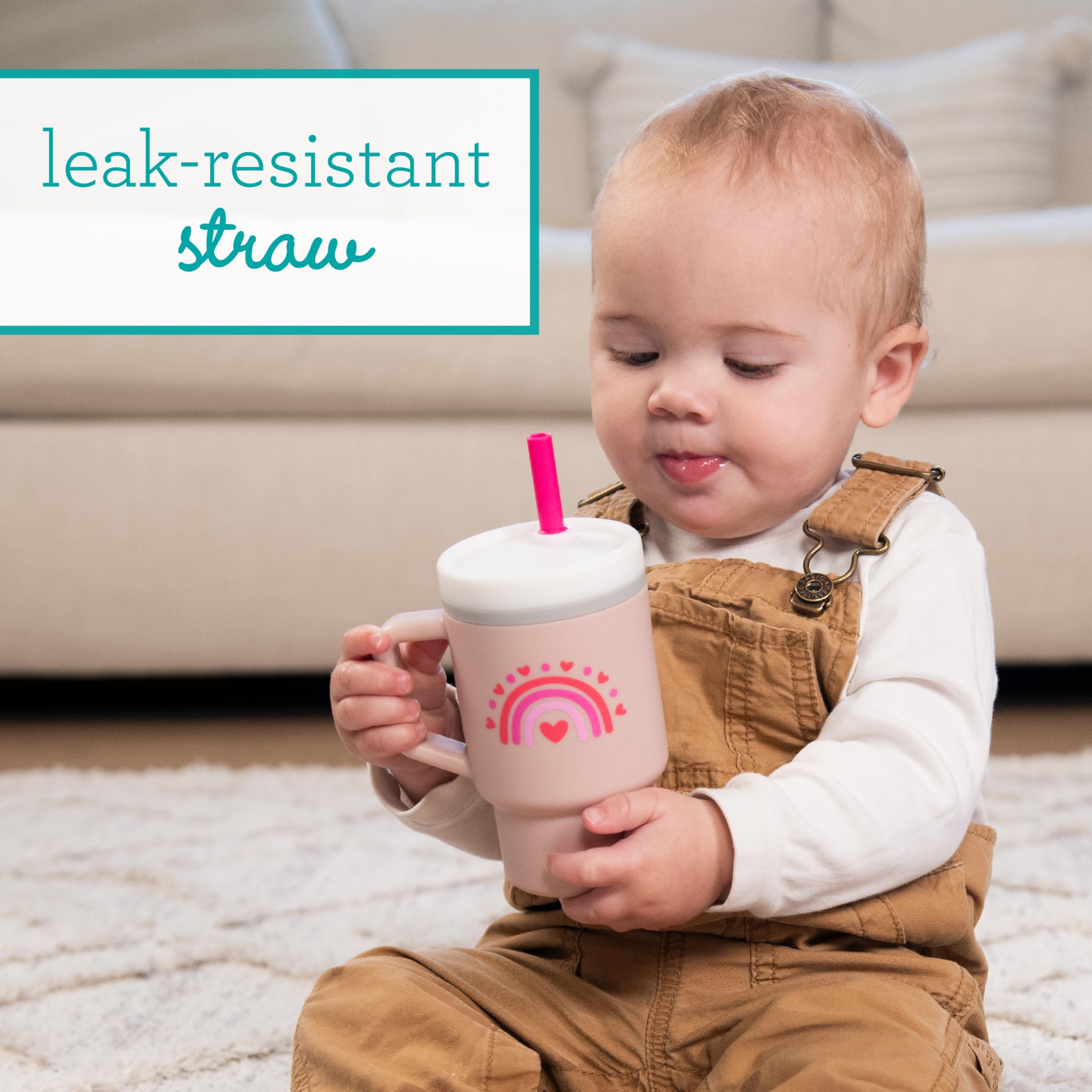 INFANTINO My 1st Tumbler, Silicone Sippy Cup with Straw & Handle, Spill-Resistant Baby Cup for On-The-Go - Image 3
