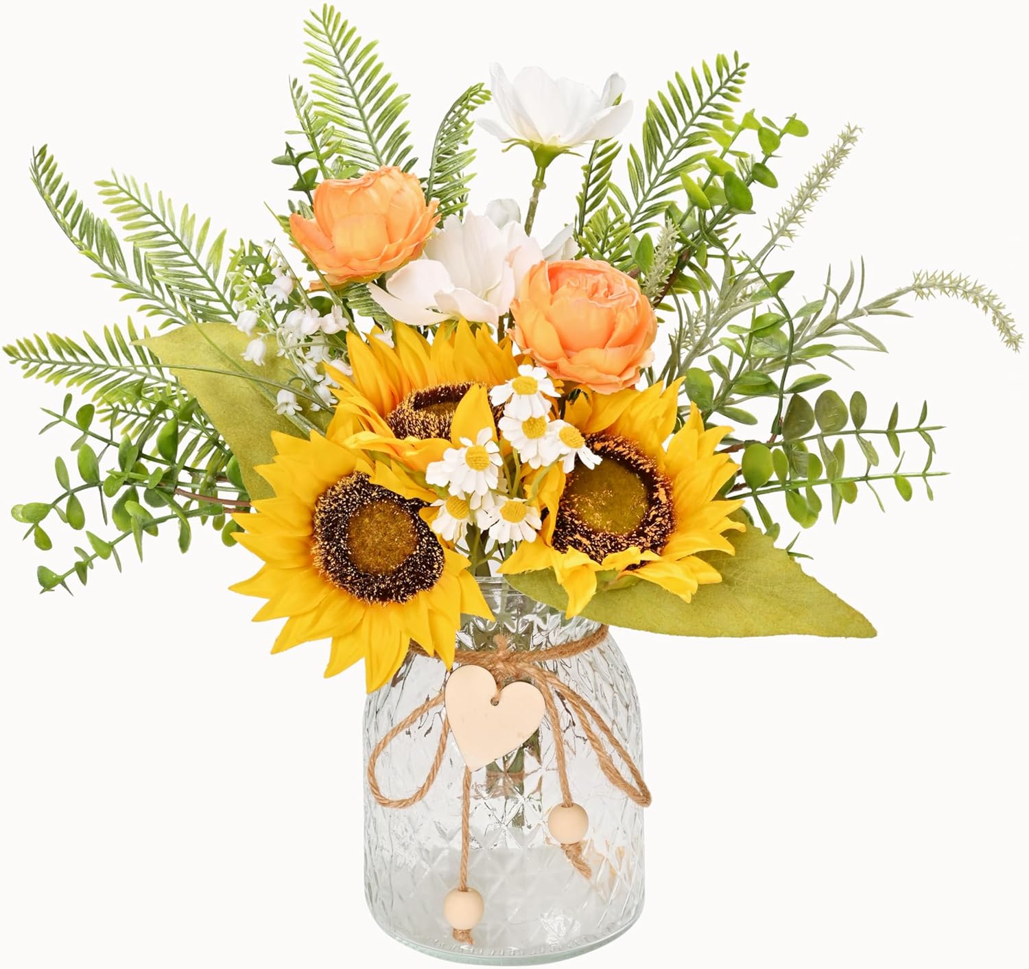 LUEUR Artificial Faux Flowers in Vase for Home,Silk Sunflower Bouquet Fake Flowers with Pot Silk Sunflower Arrangement with Vase Suitable for Fall, Spring Decor Office Decoration Table Cenerpiece