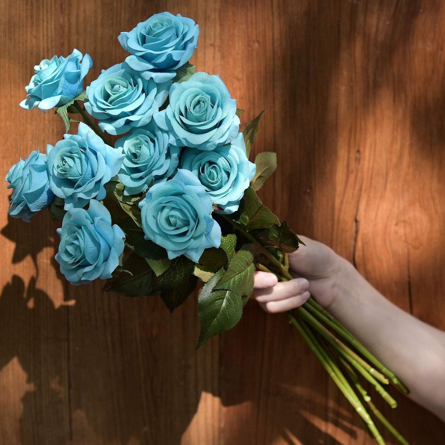 FiveSeasonStuff 10 Stems Real Touch Roses Artificial Flowers Silk Roses ‘Fresh Like Petal Feel’ Home Centrepieces for Dining Table Wedding Decorations & Bridal Bouquets (Turquoise) - Image 4