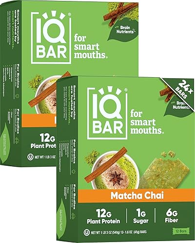 Miniatura 27 de IQBAR - Barras de proteínas vegetales para el cerebro y el cuerpo - Chocolate Chip de Menta - Paquete de 12 - Keto, veganas, bajas en carbohidratos