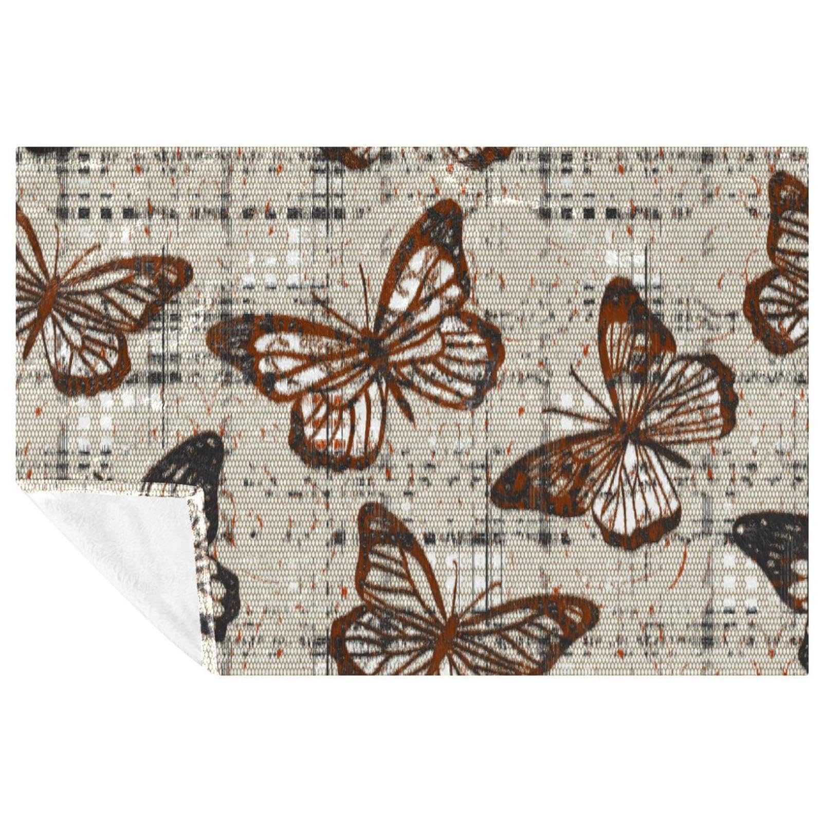 Couverture chaude lit motif papillon tartan doux 150x100 cm