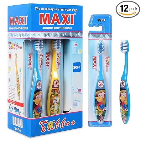 MAXI Toffee Kids Soft Toothbrush for 2+ Years, Multicolor (Pack of 12)