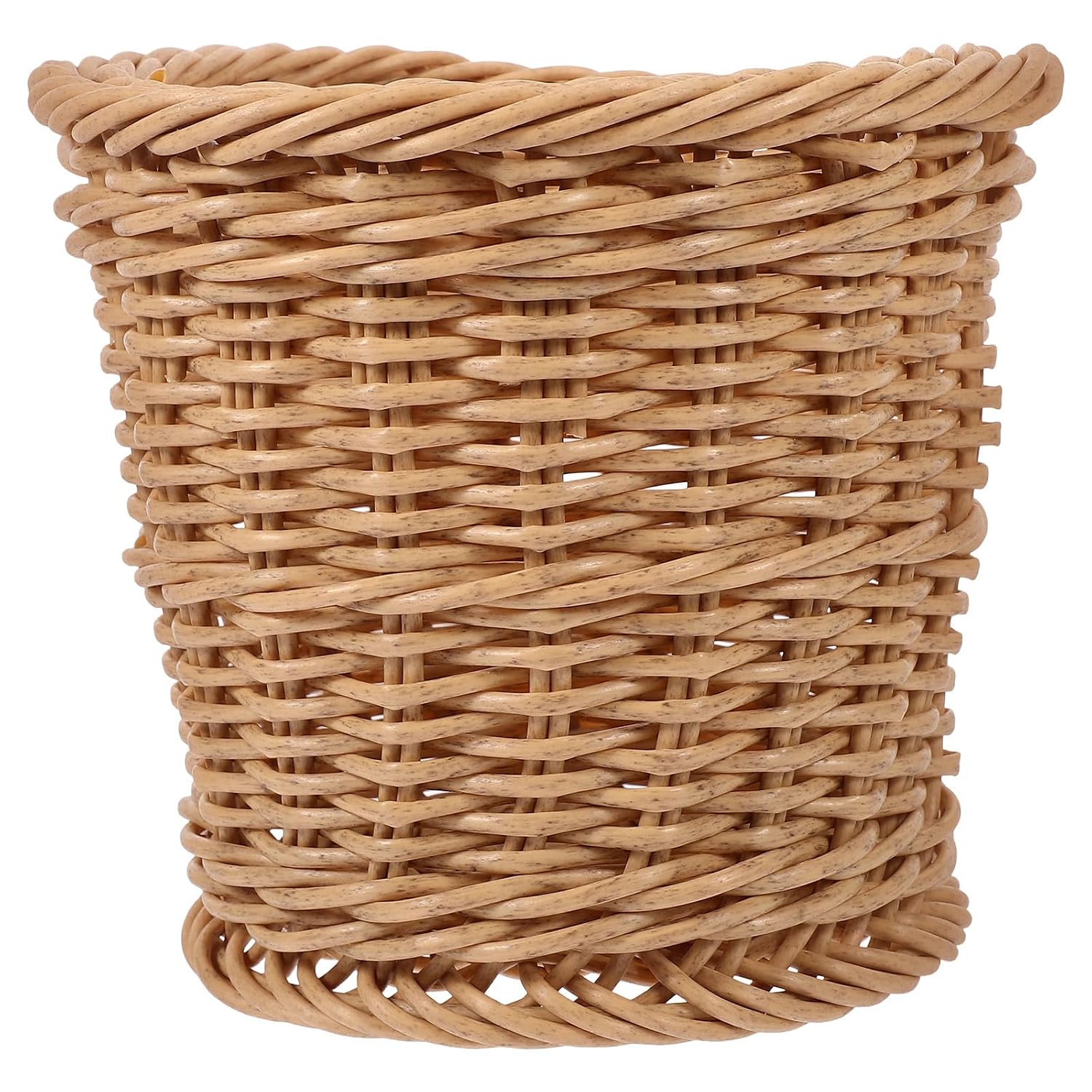 Wicker Wastebasket Round Trash Can 20x17.5cm Beige Floral Pattern Woven Rattan Storage Bin for Bathroom Home Office Organization